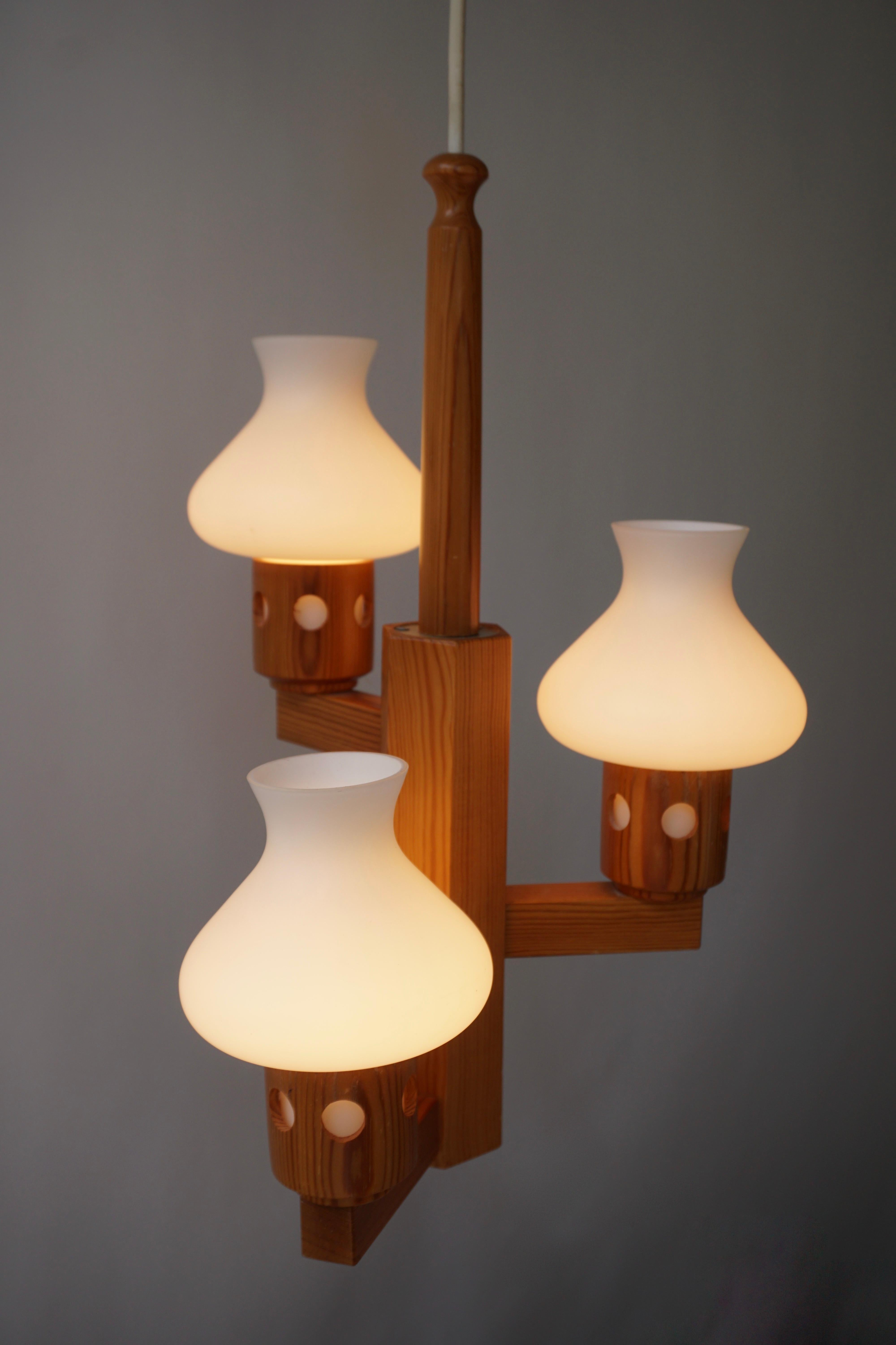 20th Century Swedish Wood and Opaline Chandelier For Sale