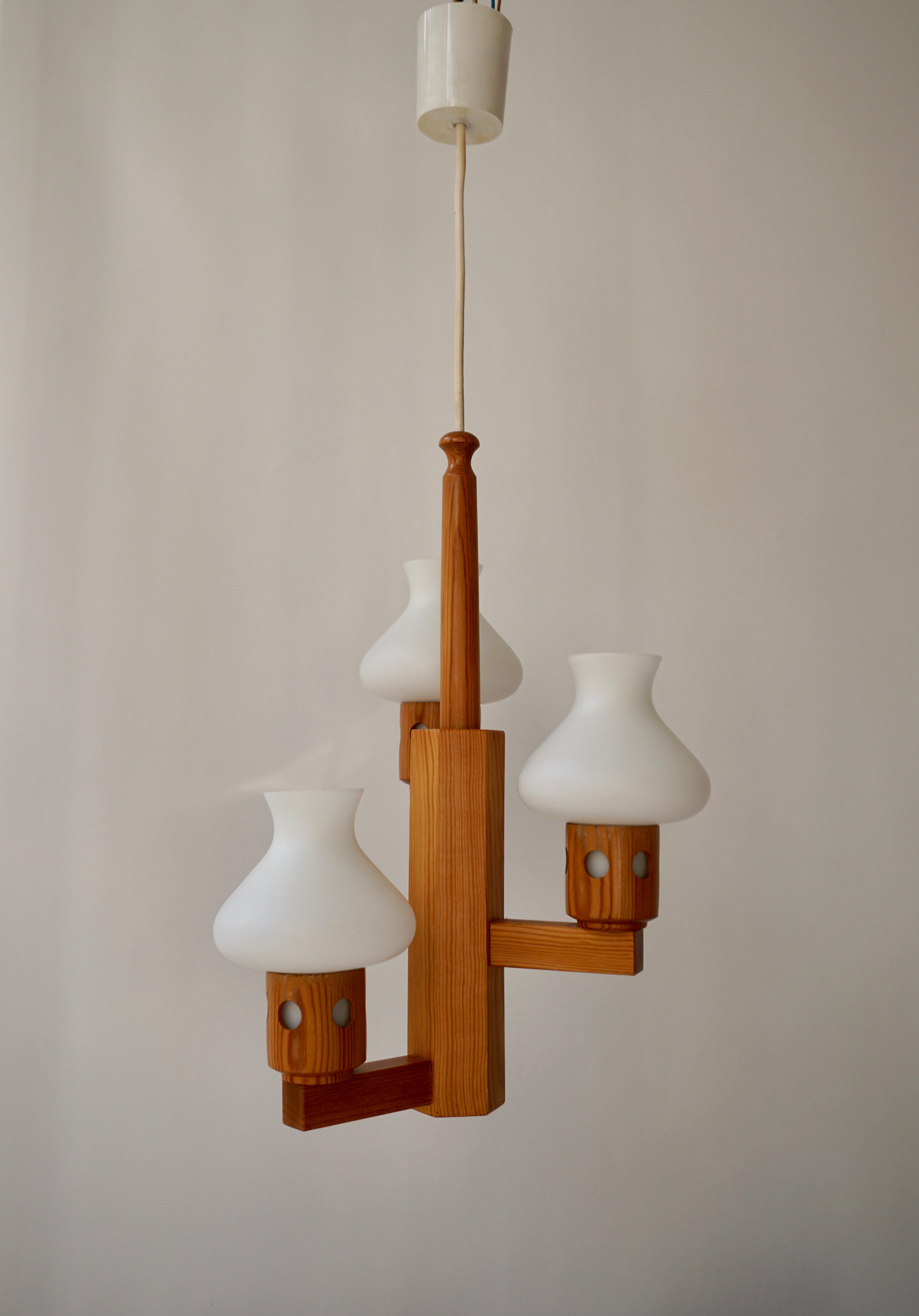 Swedish Wood and Opaline Chandelier For Sale 1