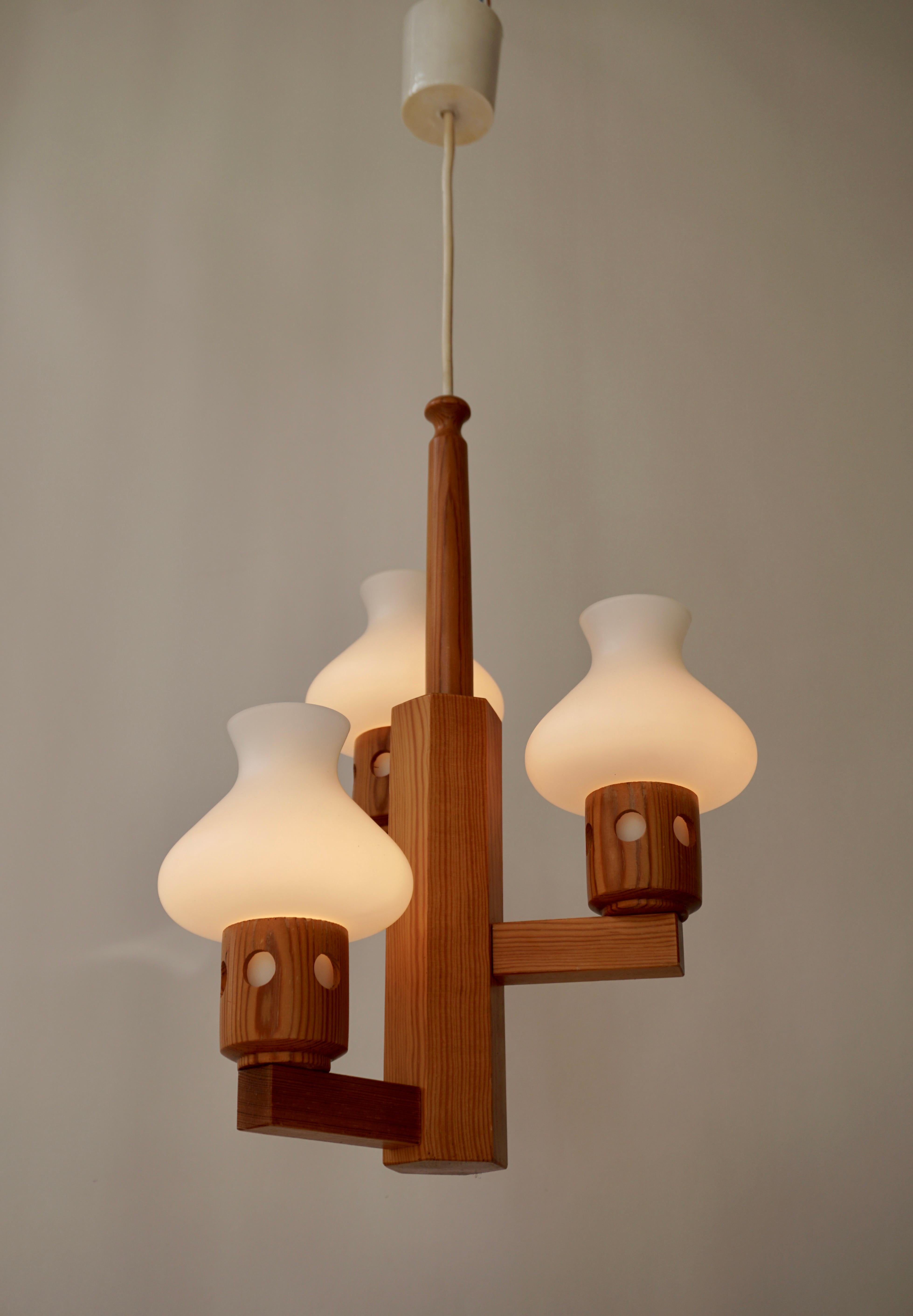 Swedish Wood and Opaline Chandelier For Sale 2
