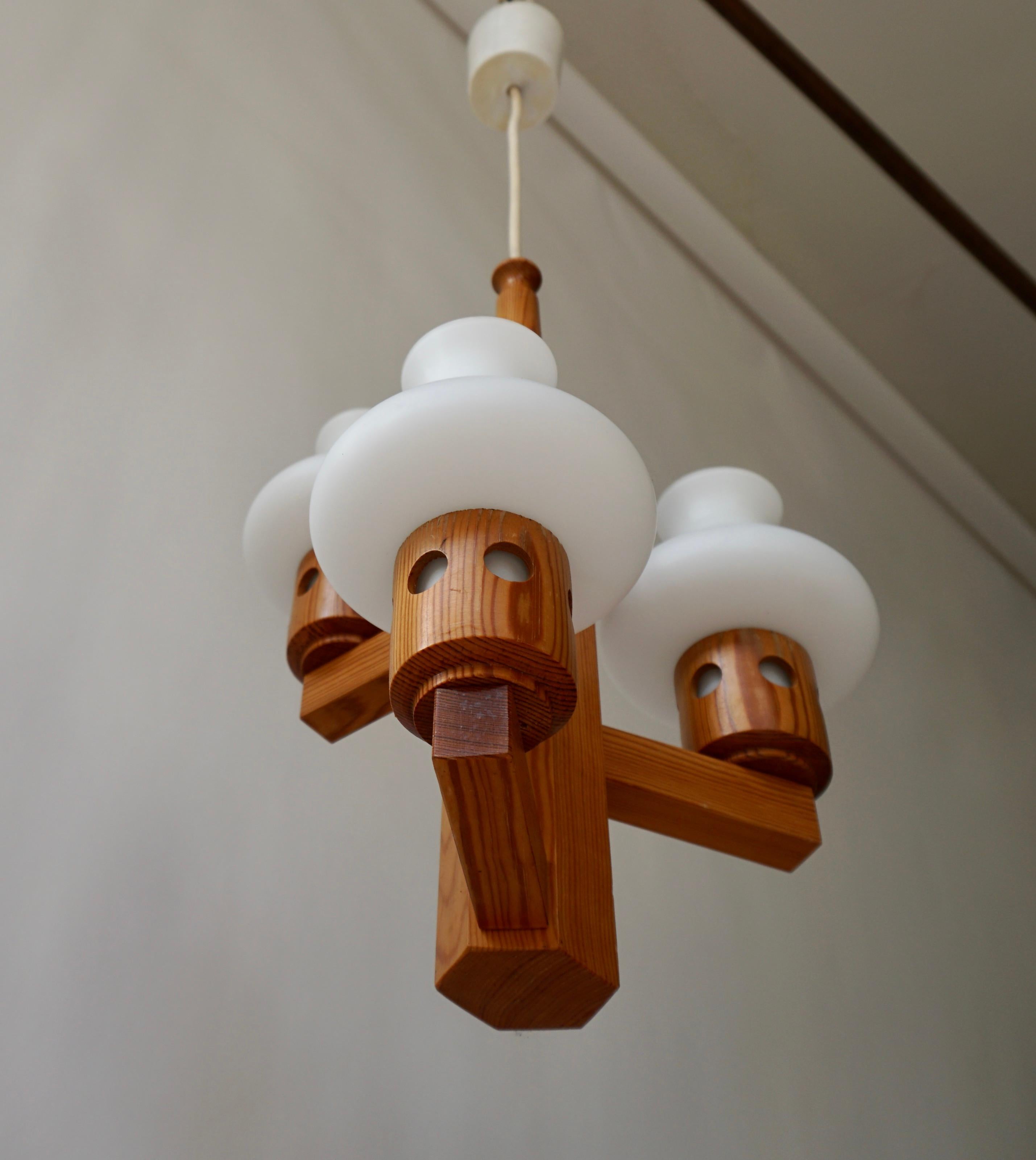 Swedish Wood and Opaline Chandelier For Sale 3