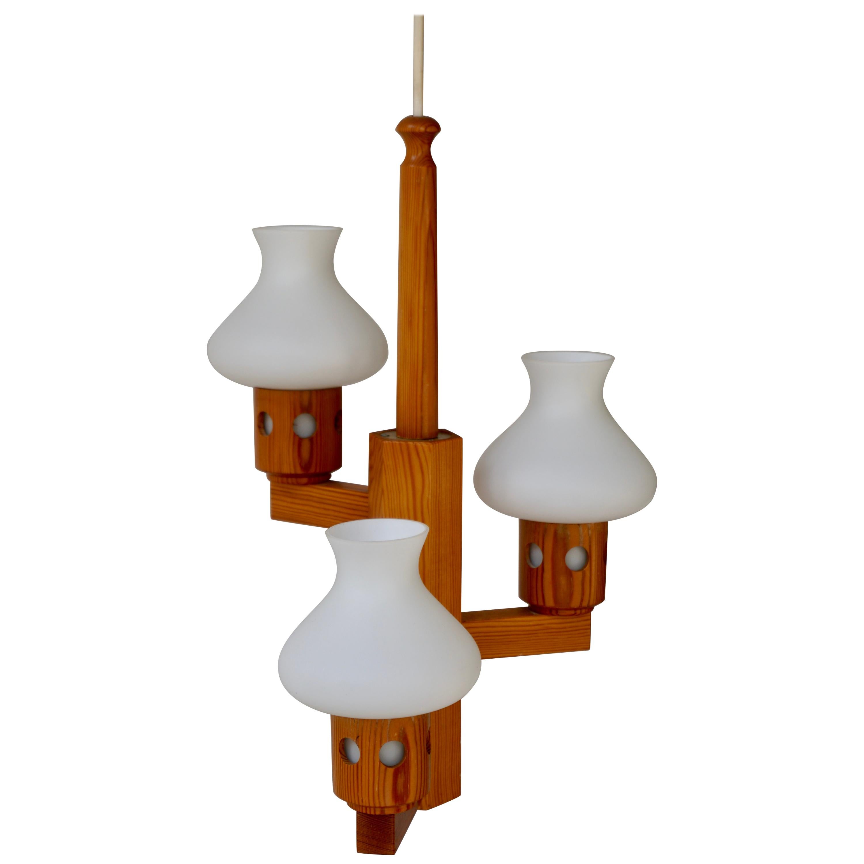 Swedish Wood and Opaline Chandelier For Sale