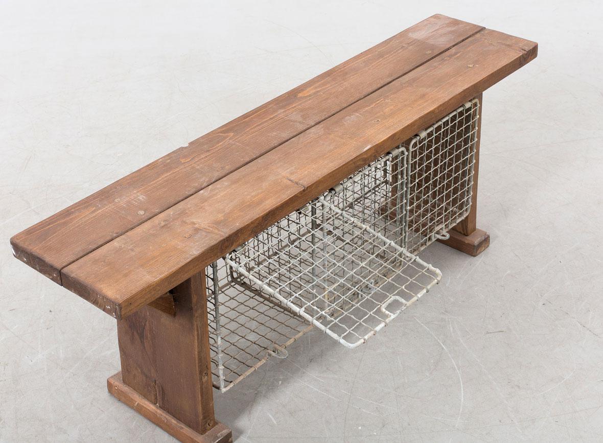 Pool bench with lockers. Sweden, 1930.
Rectangular. Wood.