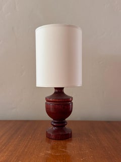Swedish Table Lamp, Turned Wood Base, Cylindrical Shade, 1960s