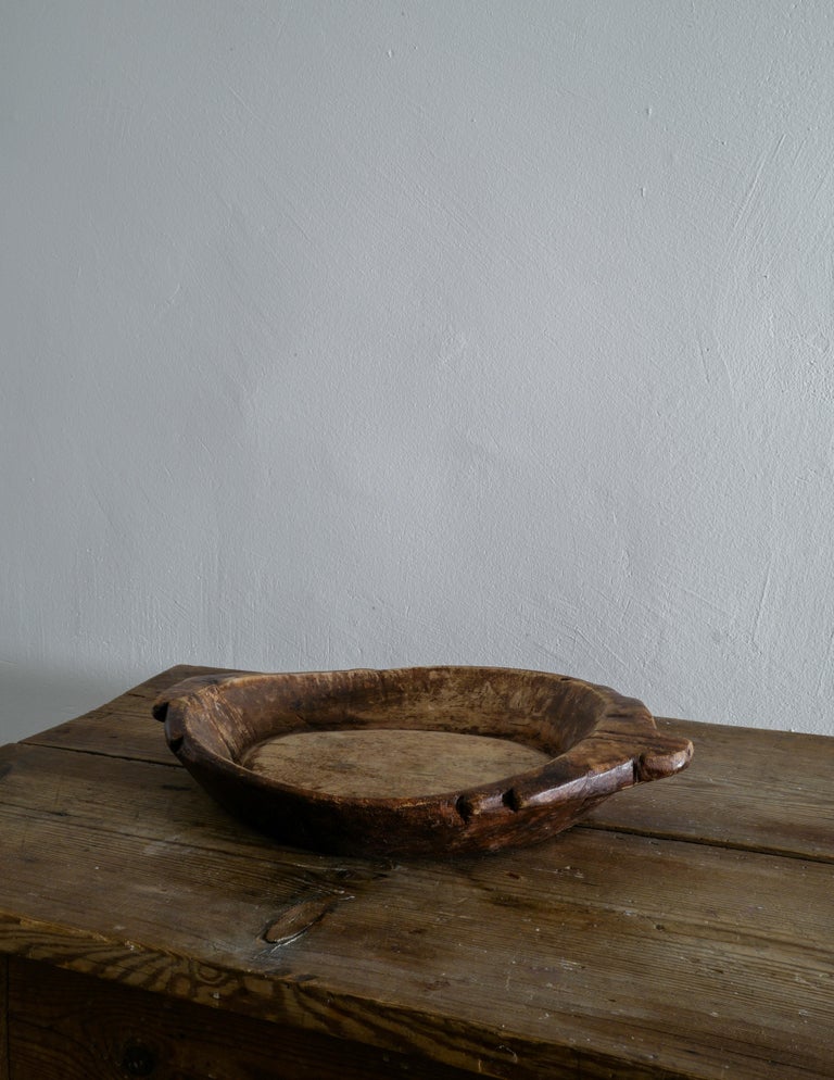 Folk Art Swedish Wooden Bowl in a Primitive and Wabi Sabi Style, 1800s For Sale