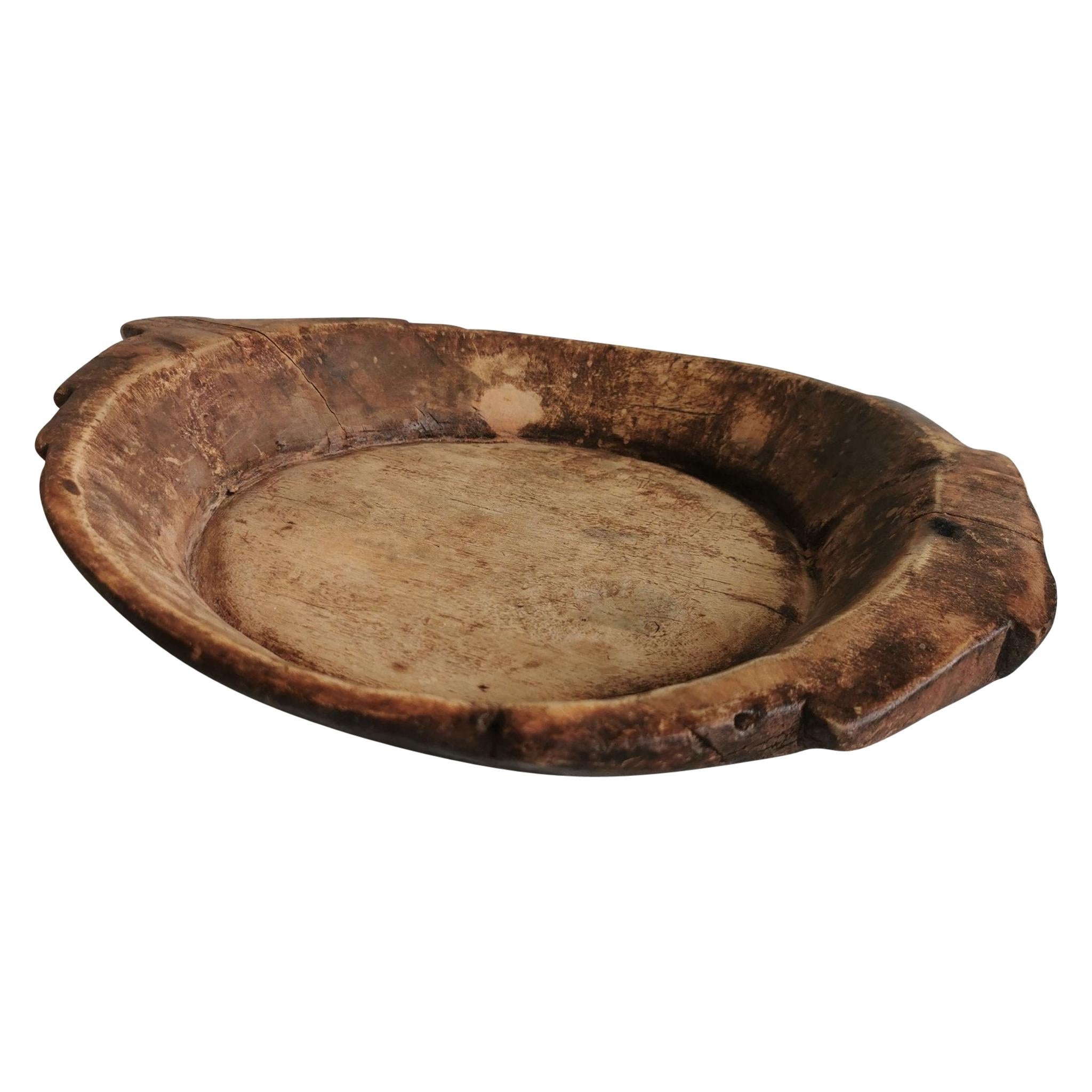 Swedish Wooden Bowl in a Primitive and Wabi Sabi Style, 1800s