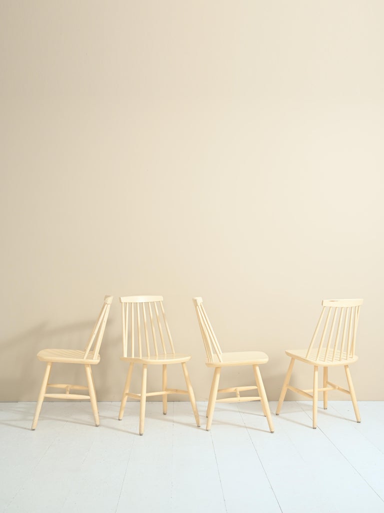 Swedish Wooden Chairs Painted White For Sale at 1stDibs