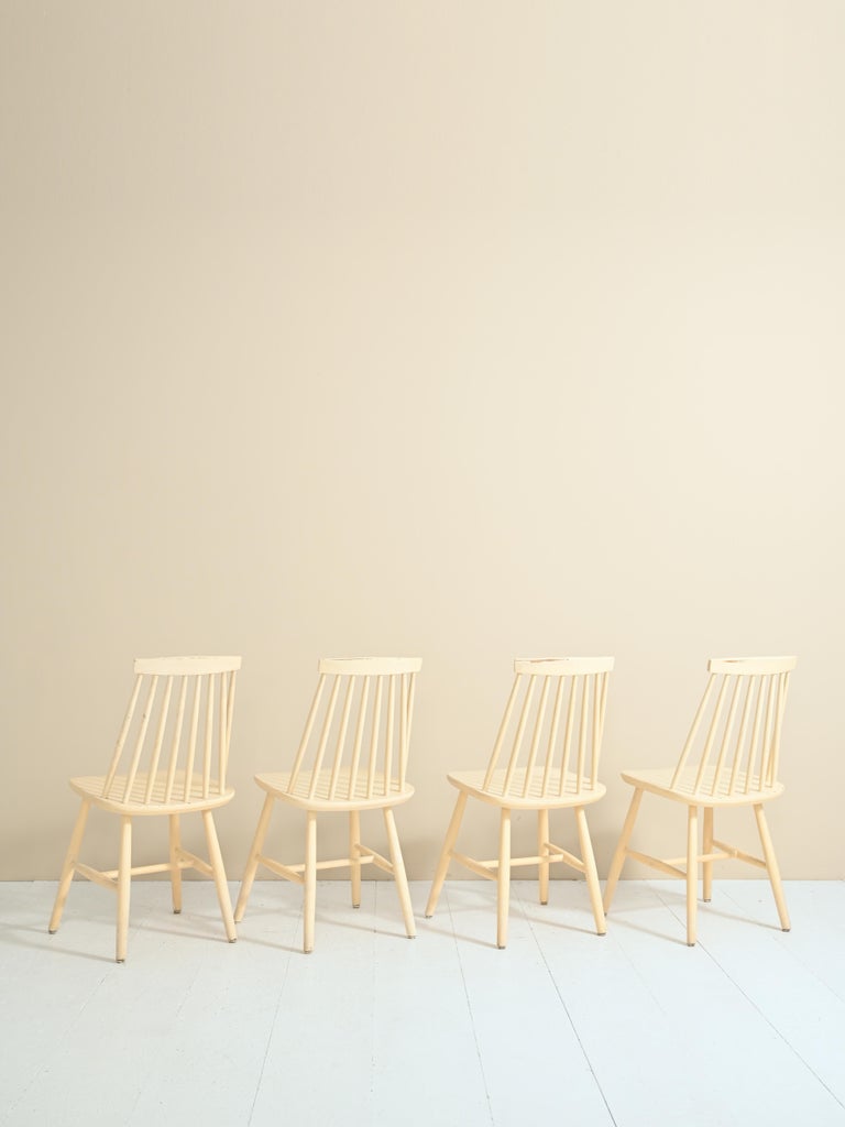 Swedish Wooden Chairs Painted White For Sale at 1stDibs