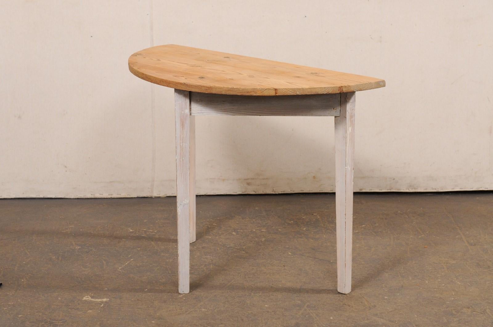 Swedish Wooden Demi-Lune Table, Bleached Top w/Soft Grey Wash on Apron & Legs 6