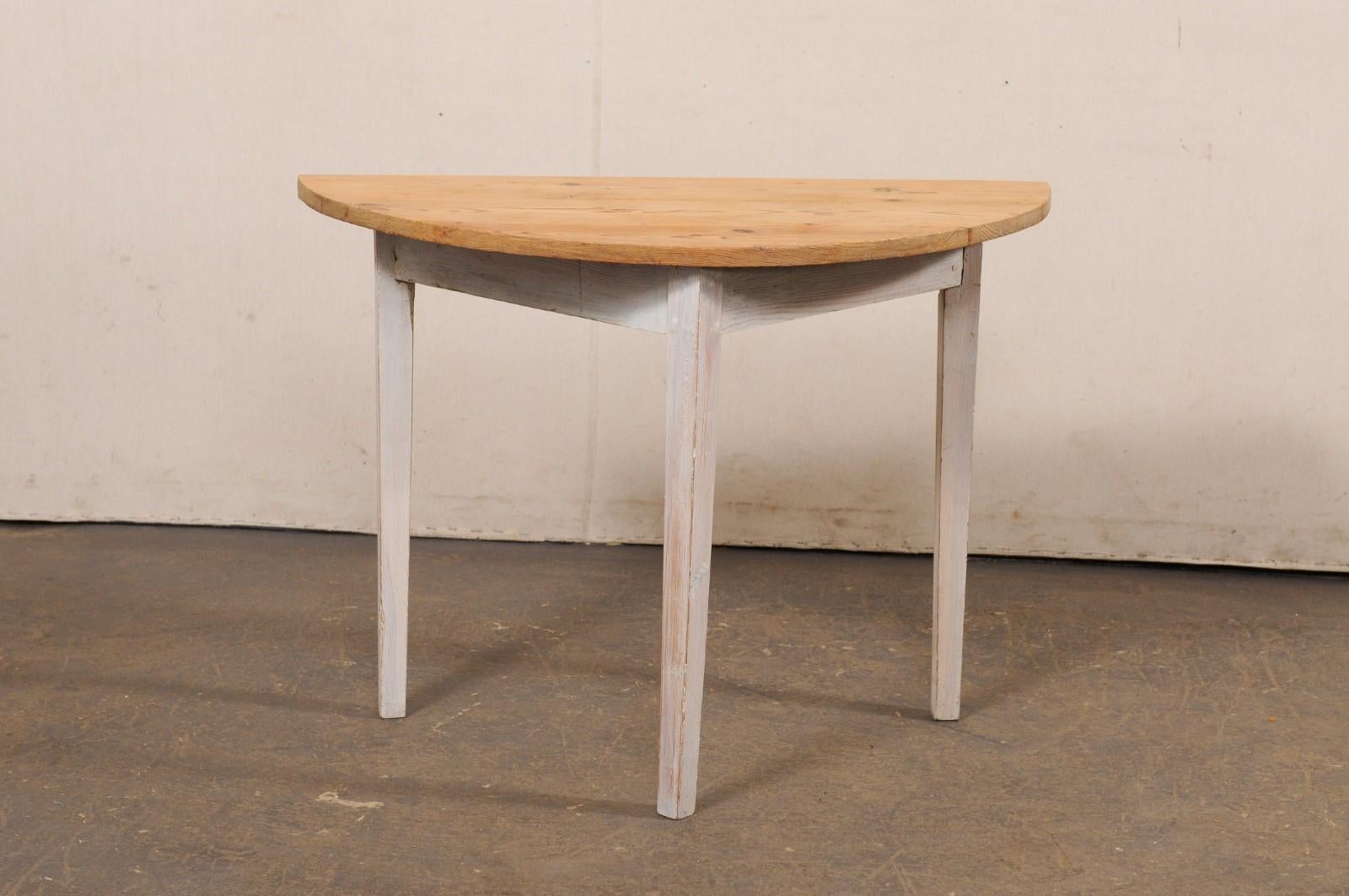 Swedish Wooden Demi-Lune Table, Bleached Top w/Soft Grey Wash on Apron & Legs 7