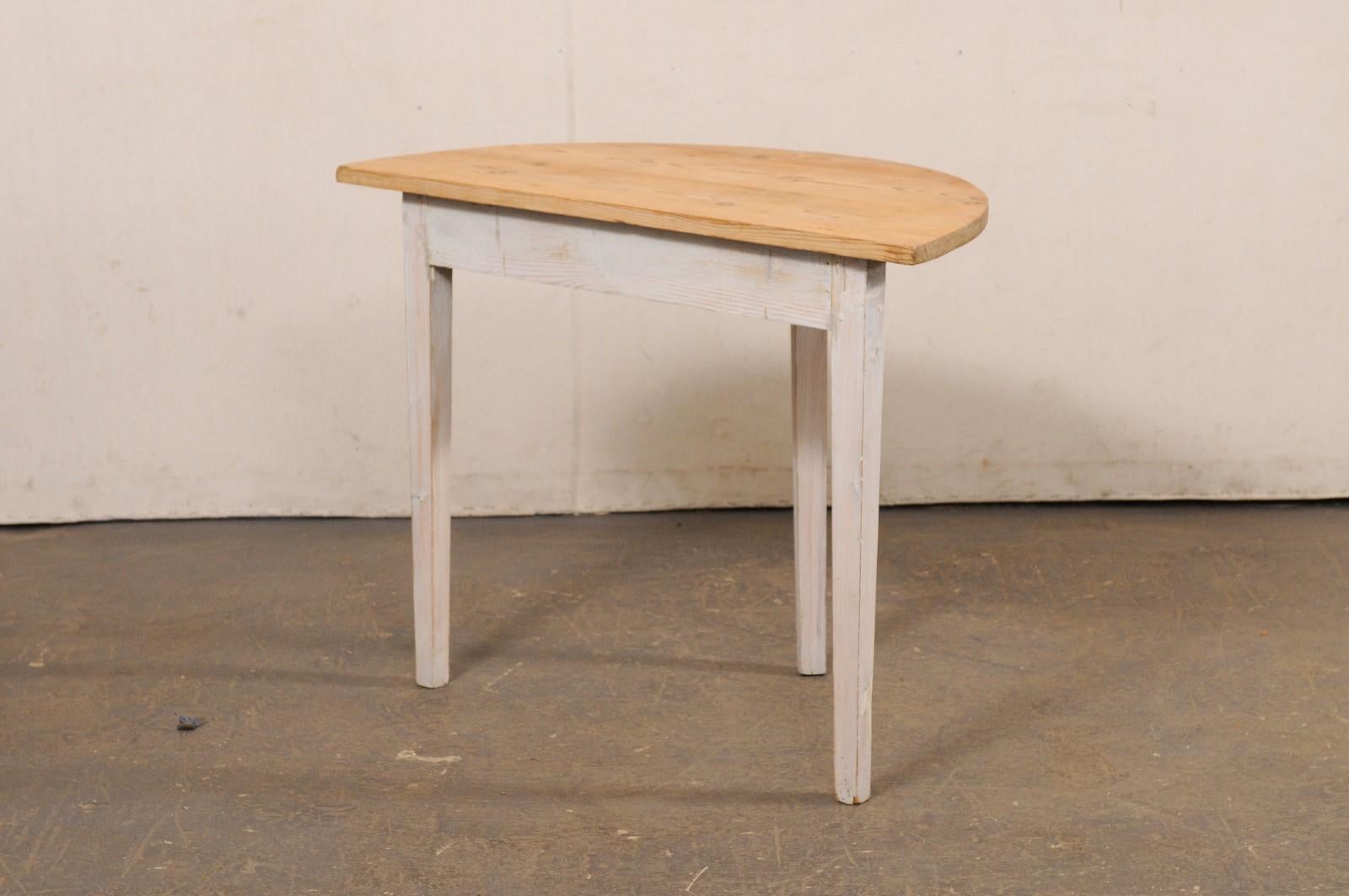 Swedish Wooden Demi-Lune Table, Bleached Top w/Soft Grey Wash on Apron & Legs 2