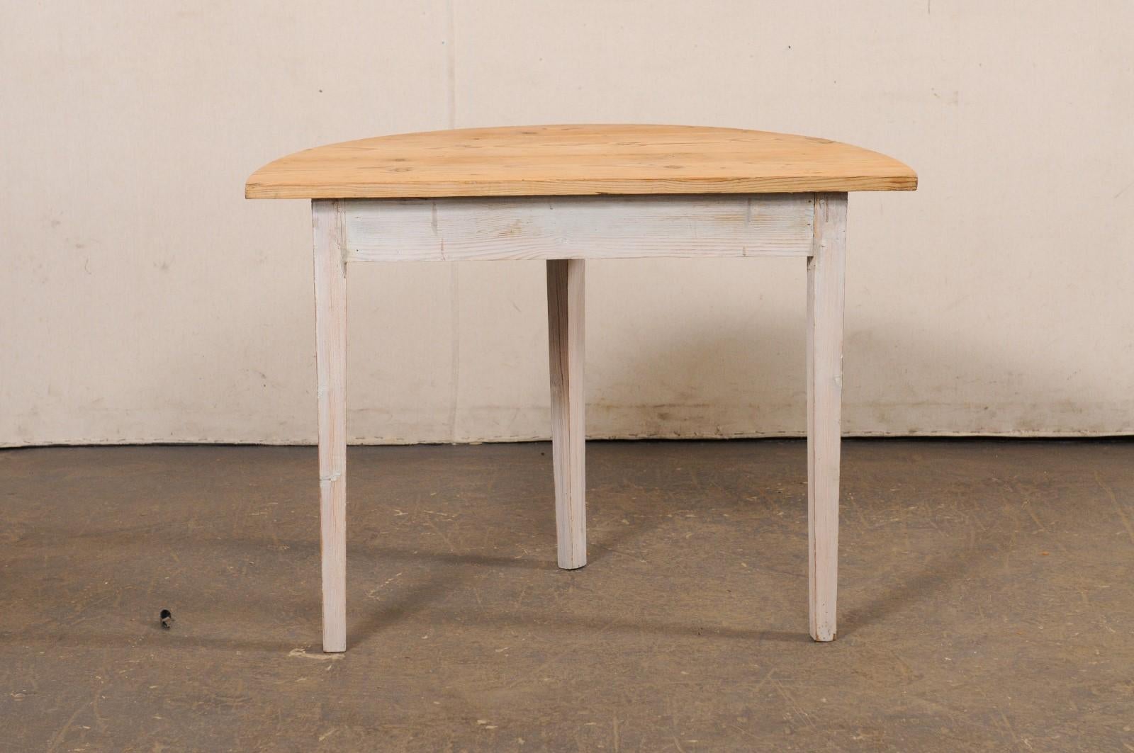 Swedish Wooden Demi-Lune Table, Bleached Top w/Soft Grey Wash on Apron & Legs 3