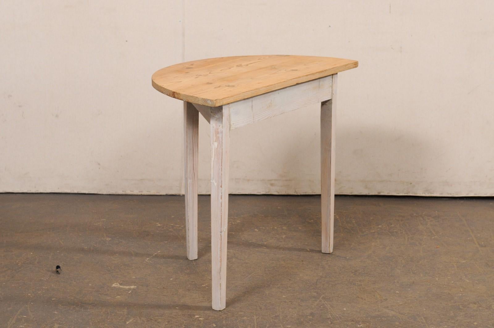 Swedish Wooden Demi-Lune Table, Bleached Top w/Soft Grey Wash on Apron & Legs 4