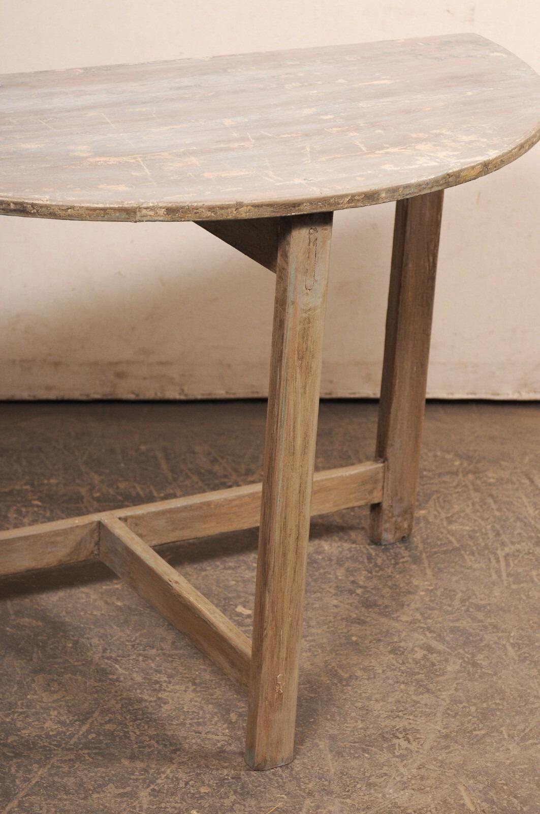 Swedish Wooden Demi-Lune Table, Cleanly Designed In Good Condition For Sale In Atlanta, GA