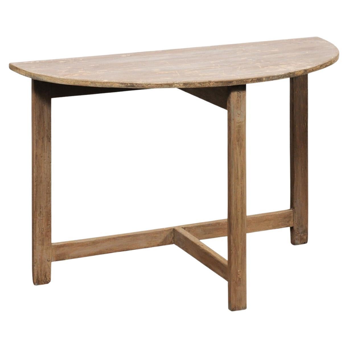 Swedish Wooden Demi-Lune Table, Cleanly Designed For Sale