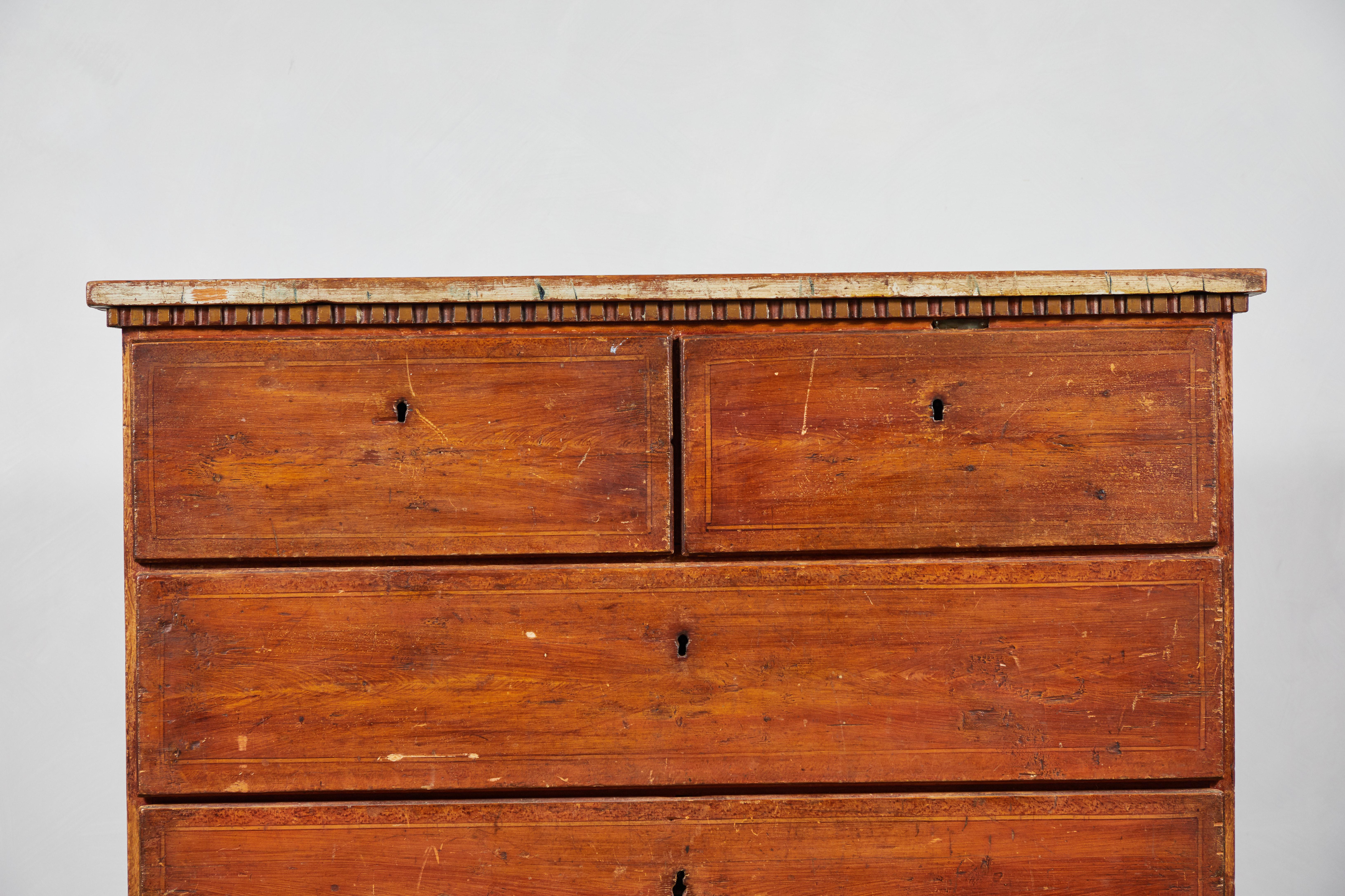Swedish Wooden Five-Drawer Dresser with Dental Molding 1