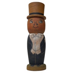 Flacon de sucre suédois en bois d'art populaire, gentleman, années 1940