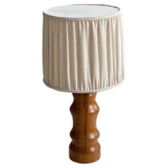 Lampada svedese in legno H51 cm con paralume in lino belga nuovo anni '70