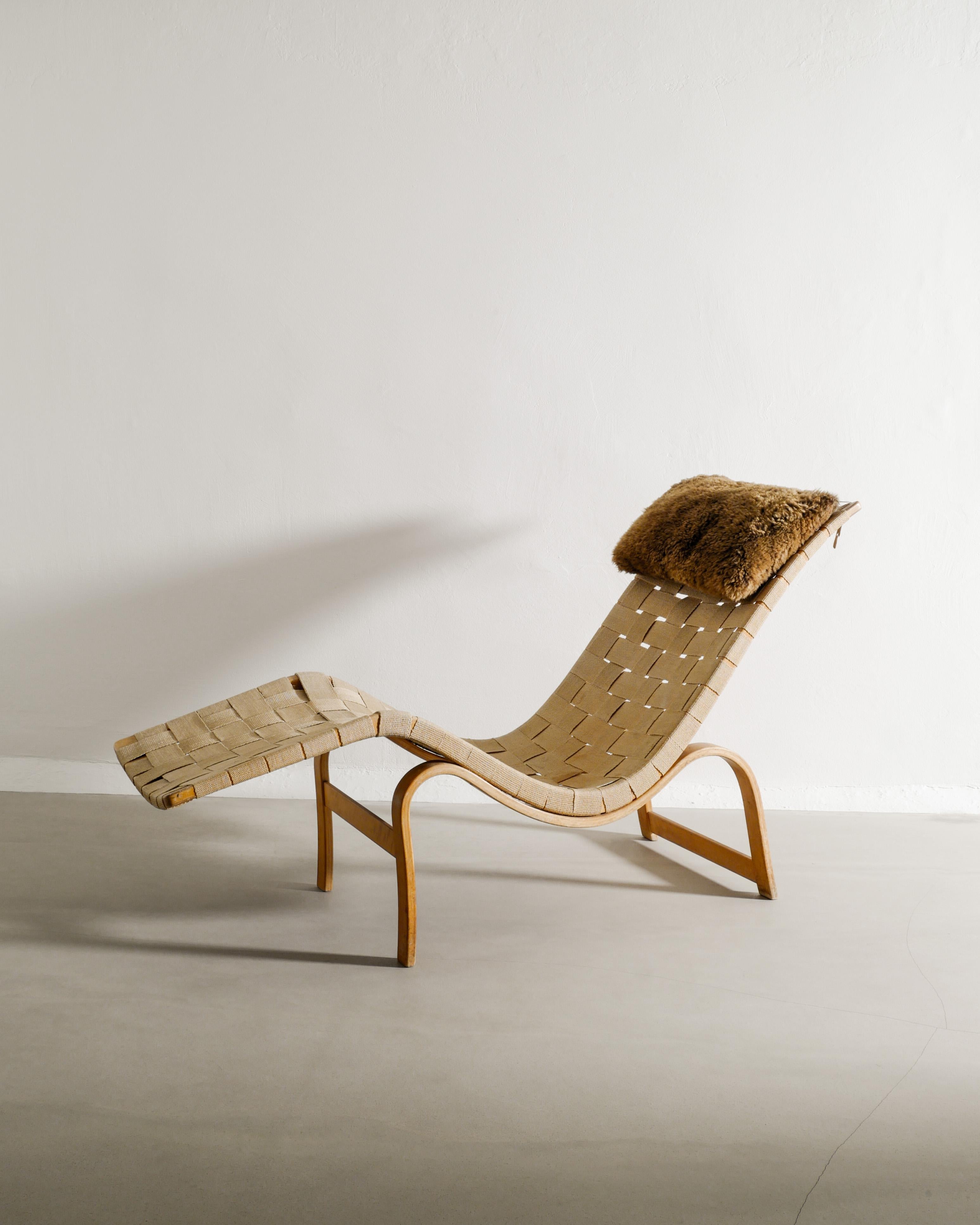 Rare Swedish mid century wooden lounge chair model 