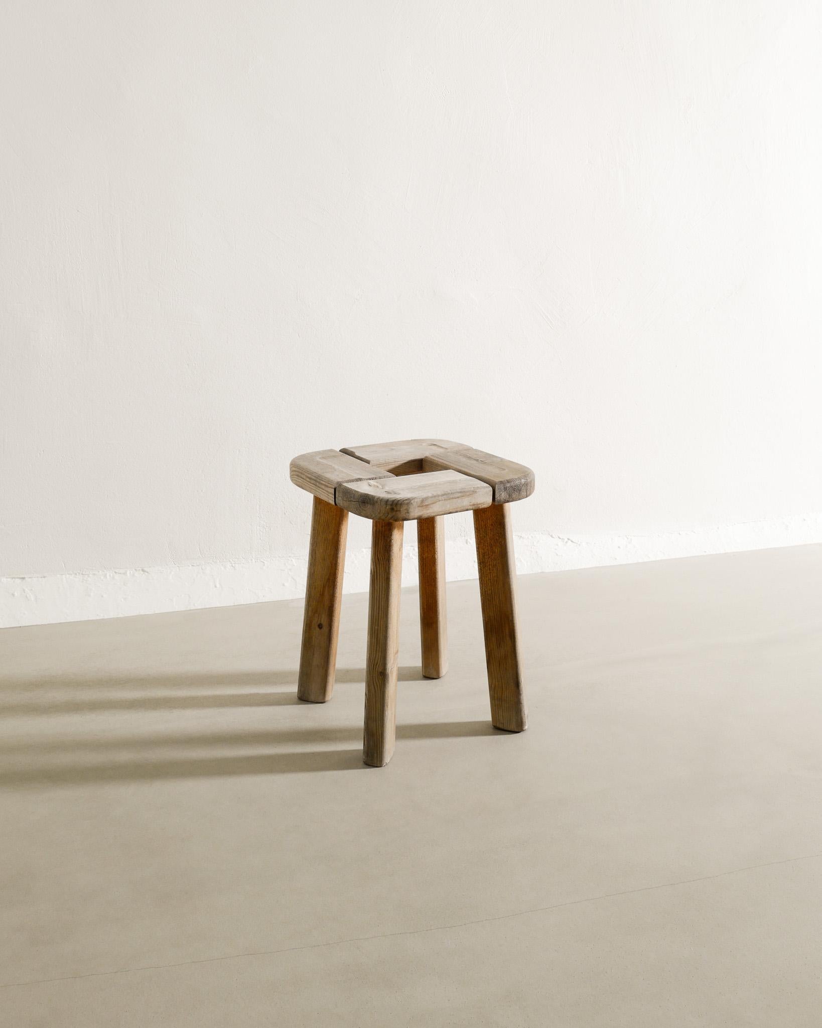 Scandinavian Modern Swedish Wooden Mid Century Stool in Solid Stained Pine Produced in 1940s  For Sale