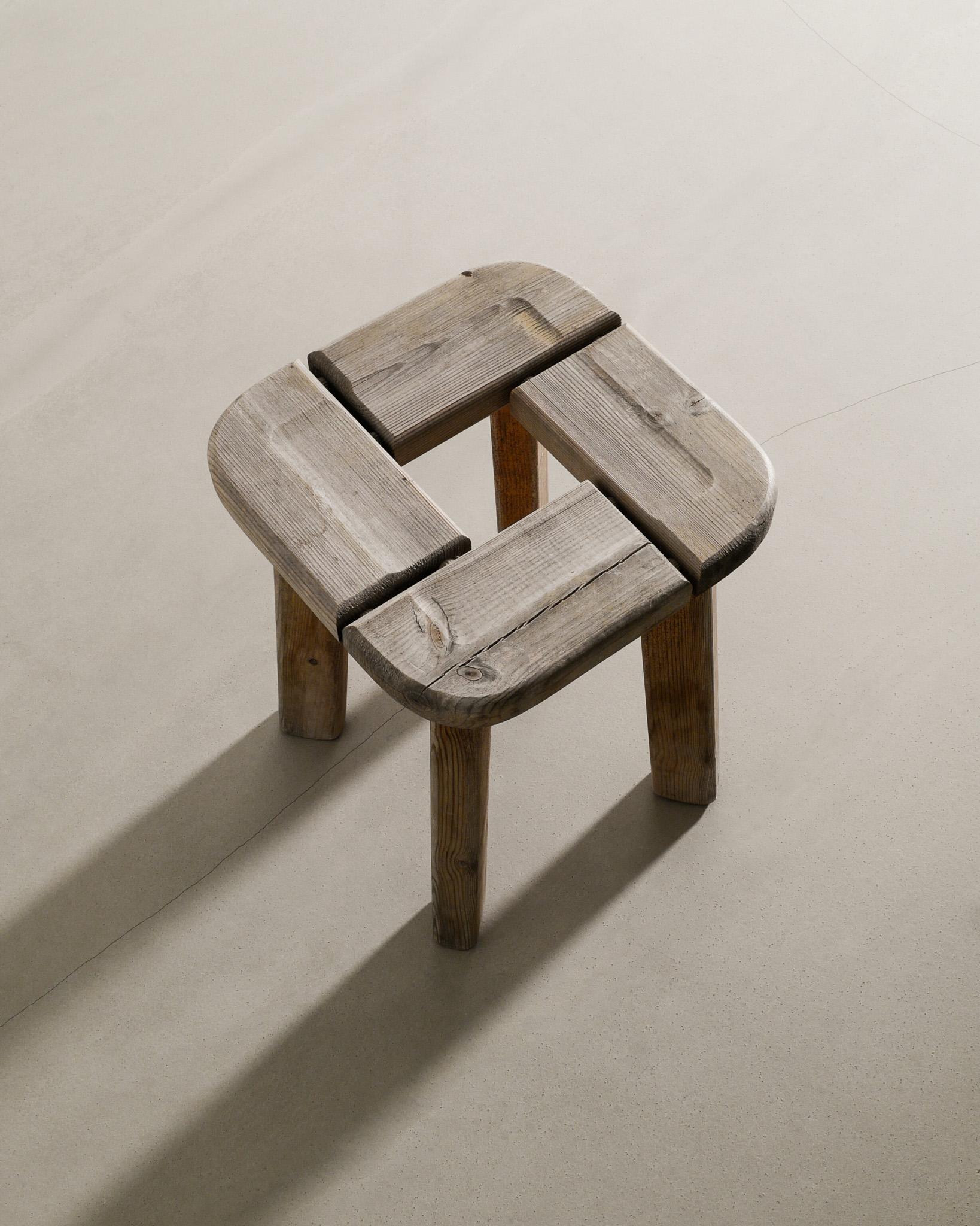 Swedish Wooden Mid Century Stool in Solid Stained Pine Produced in 1940s  In Good Condition For Sale In Stockholm, SE