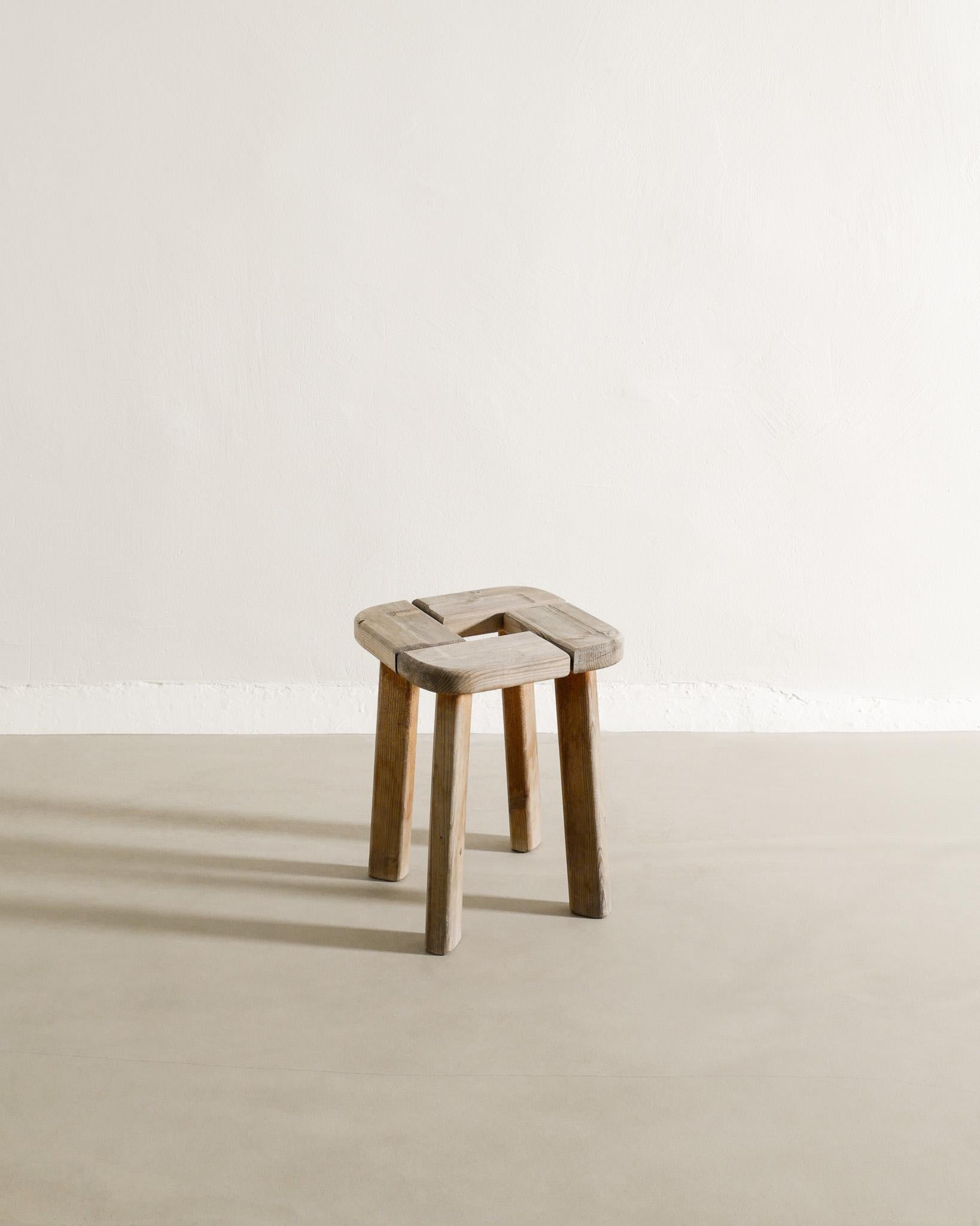 Mid-20th Century Swedish Wooden Mid Century Stool in Solid Stained Pine Produced in 1940s  For Sale