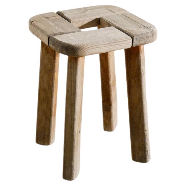 Swedish Wooden Mid Century Stool in Solid Stained Pine Produced in 1940s  For Sale