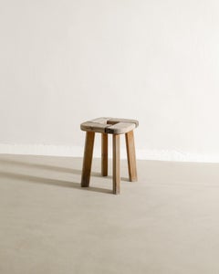 Swedish Wooden Mid Century Wabi Sabi Four Legged Stool in Stained Pine, 1940s