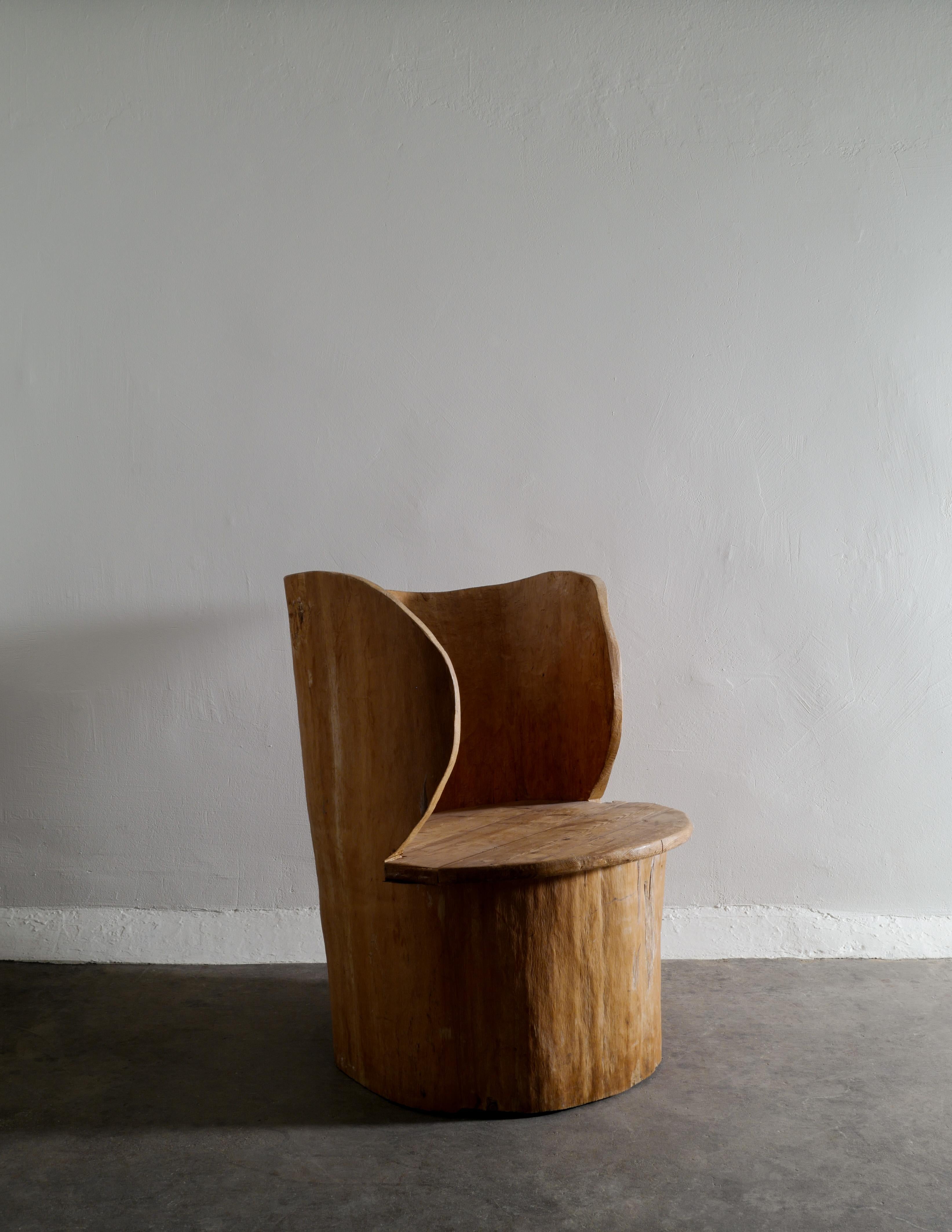 Scandinavian Modern Swedish Wooden Sculptural Brutalist Wabi Sabi Stump Chair in Pine, 1950s