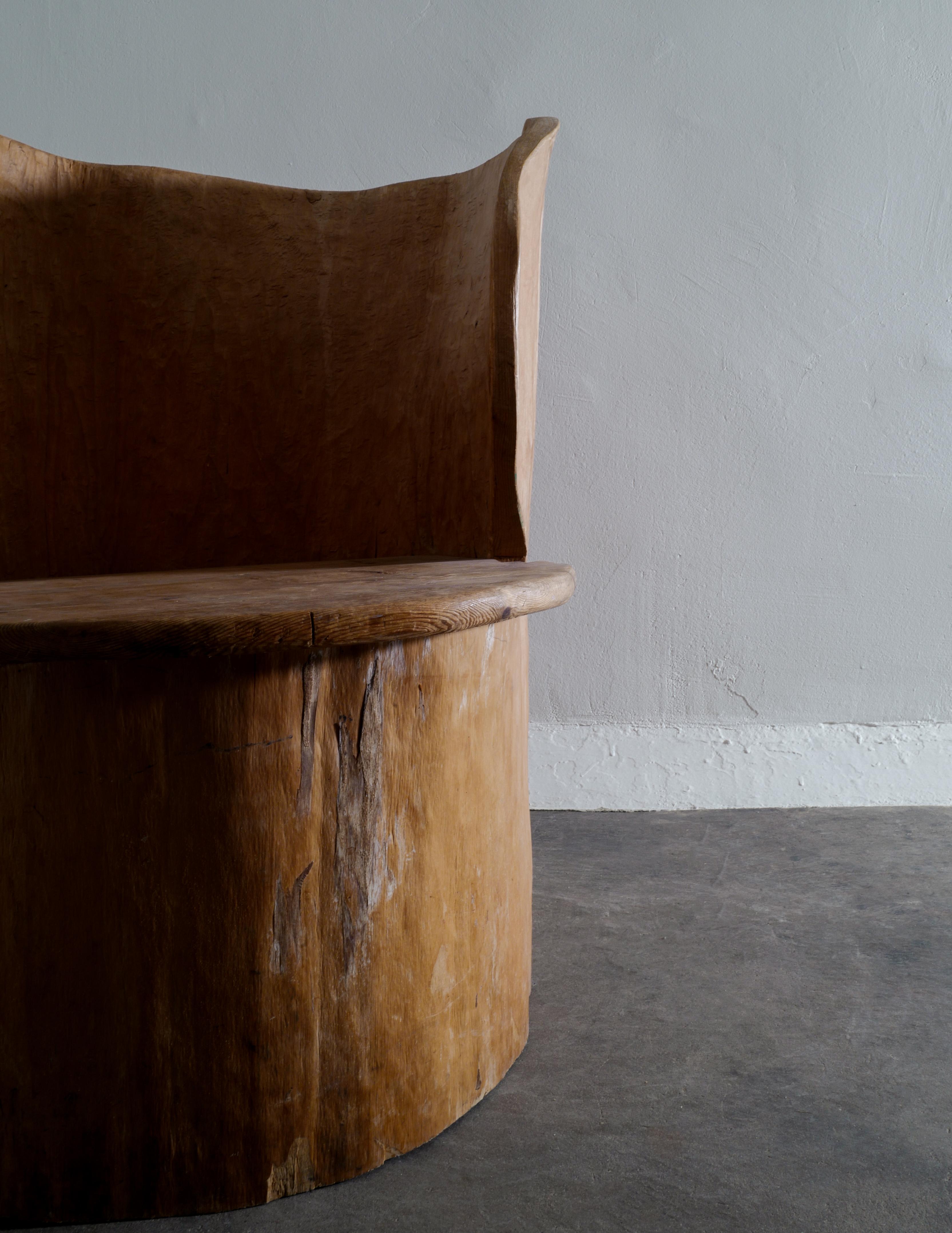 Swedish Wooden Sculptural Brutalist Wabi Sabi Stump Chair in Pine, 1950s 1