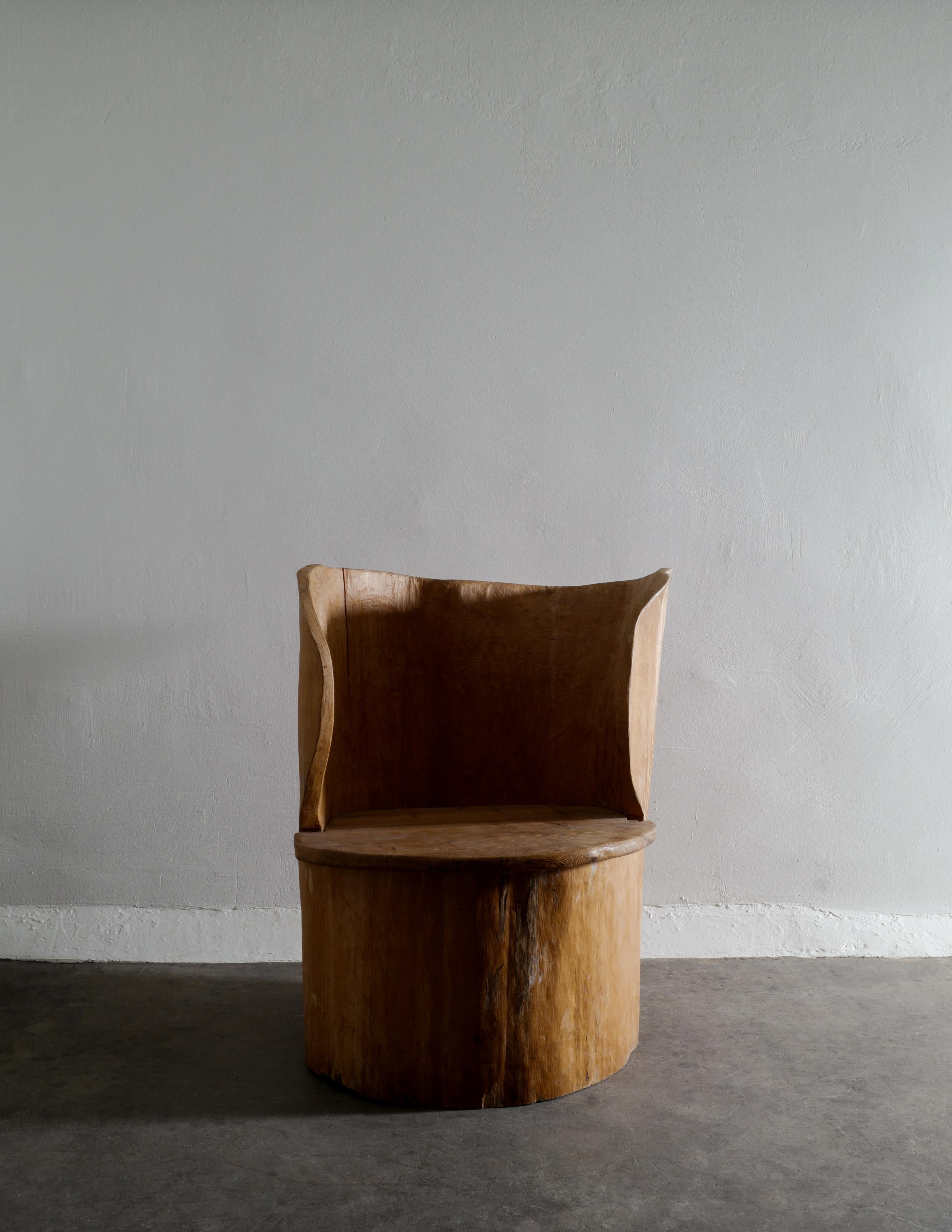 Swedish Wooden Sculptural Brutalist Wabi Sabi Stump Chair in Pine, 1950s 2