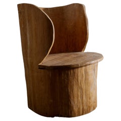 Swedish Wooden Sculptural Brutalist Wabi Sabi Stump Chair in Pine, 1950s