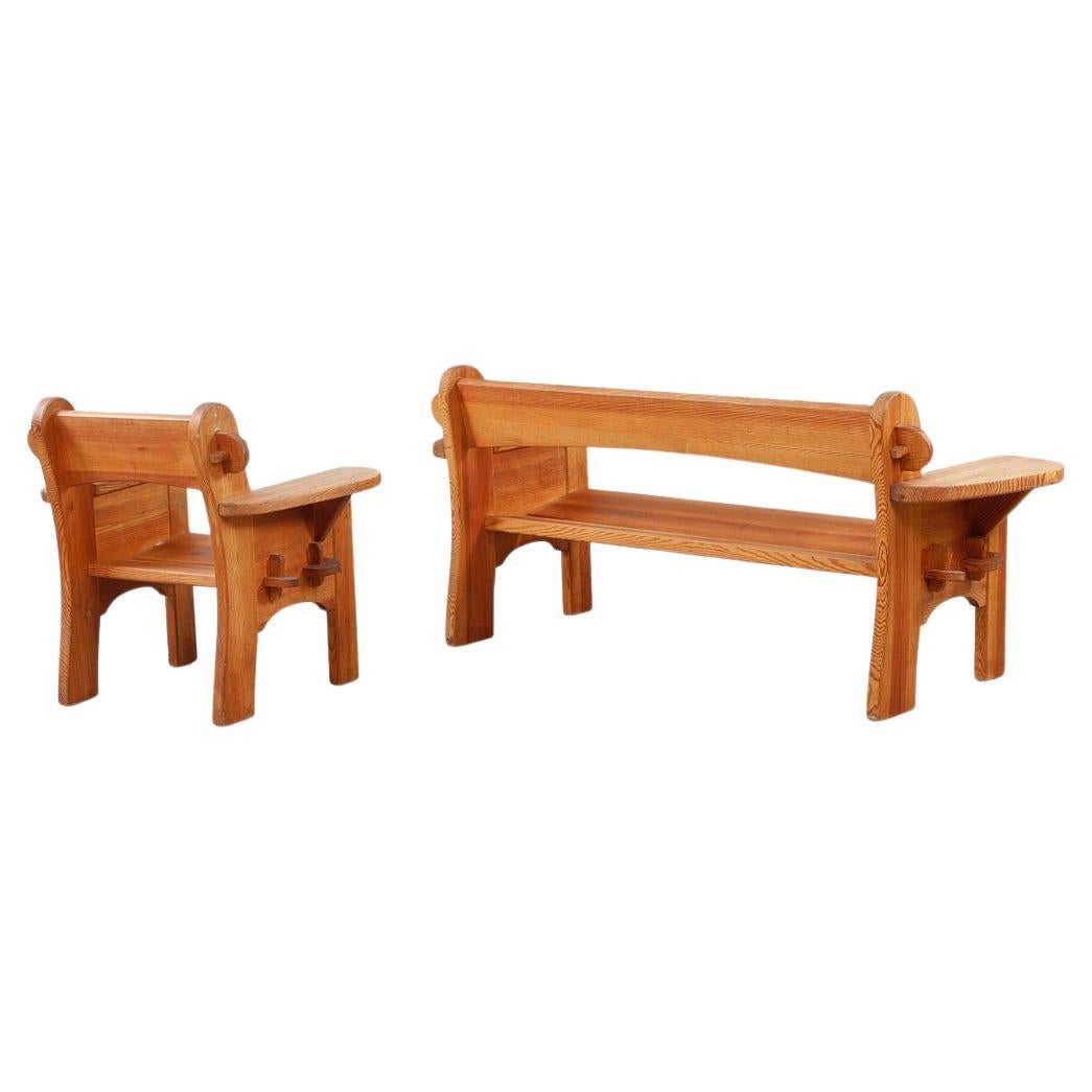 Canapé et fauteuil suédois en pin par David Rosén et Nordiska Kompaniet 1940s