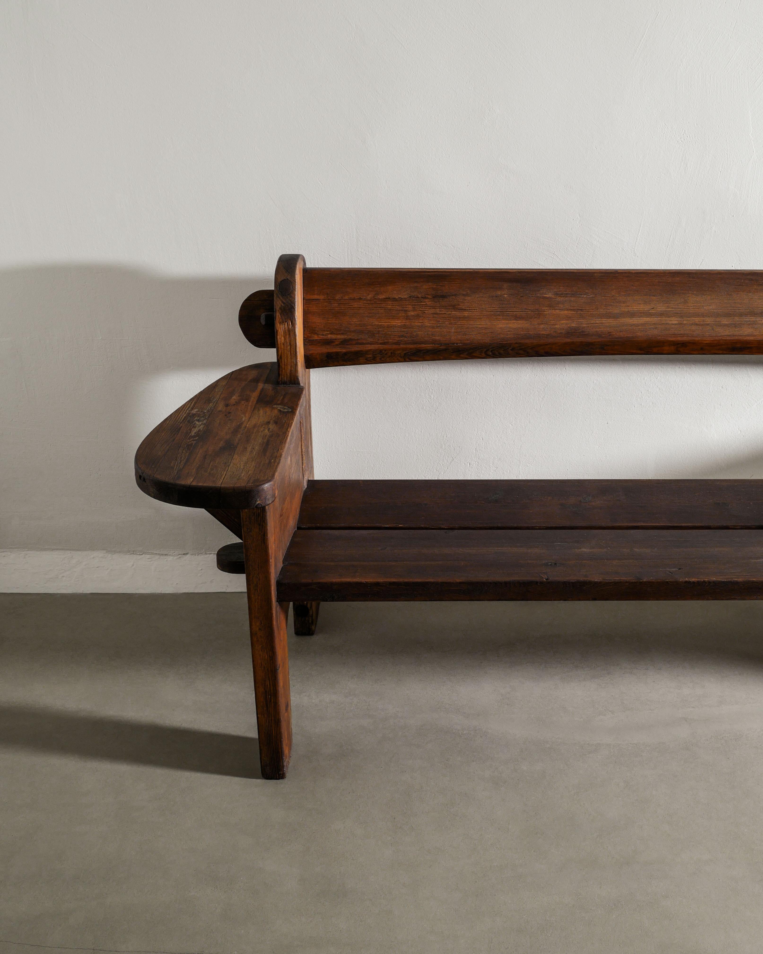 Mid-20th Century Swedish Wooden Sofa in Dark Brown Pine by David Rosén & Nordiska Kompaniet 1940s For Sale