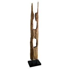 Swedish Wooden Toteme Sculpture in Wabi Sabi and Brutalist Style