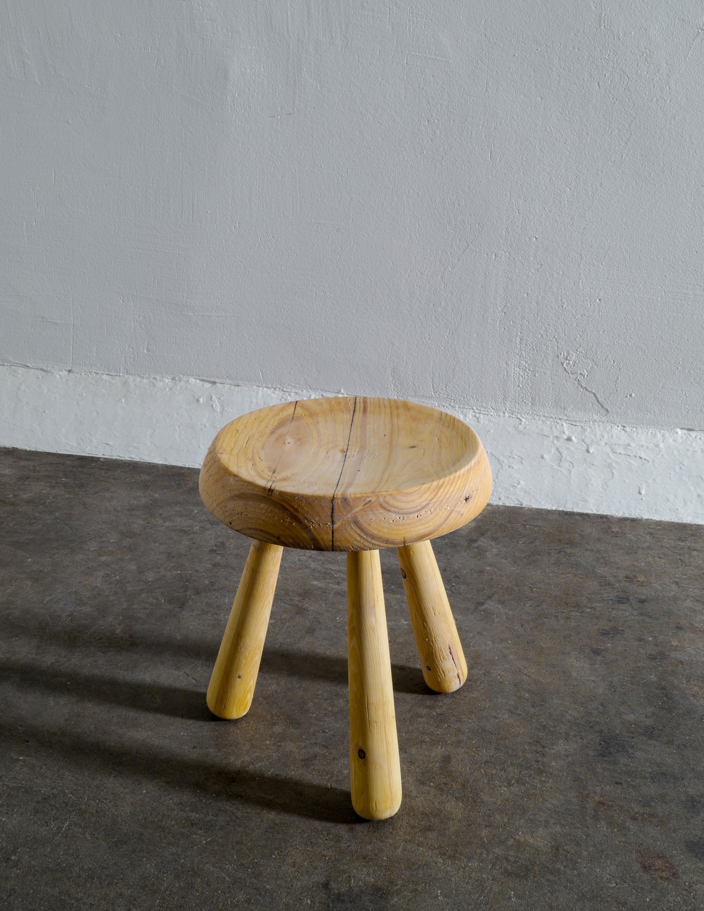 Late 20th Century Swedish Wooden Tripod Stool in Pine in Style of Charlotte Perriand