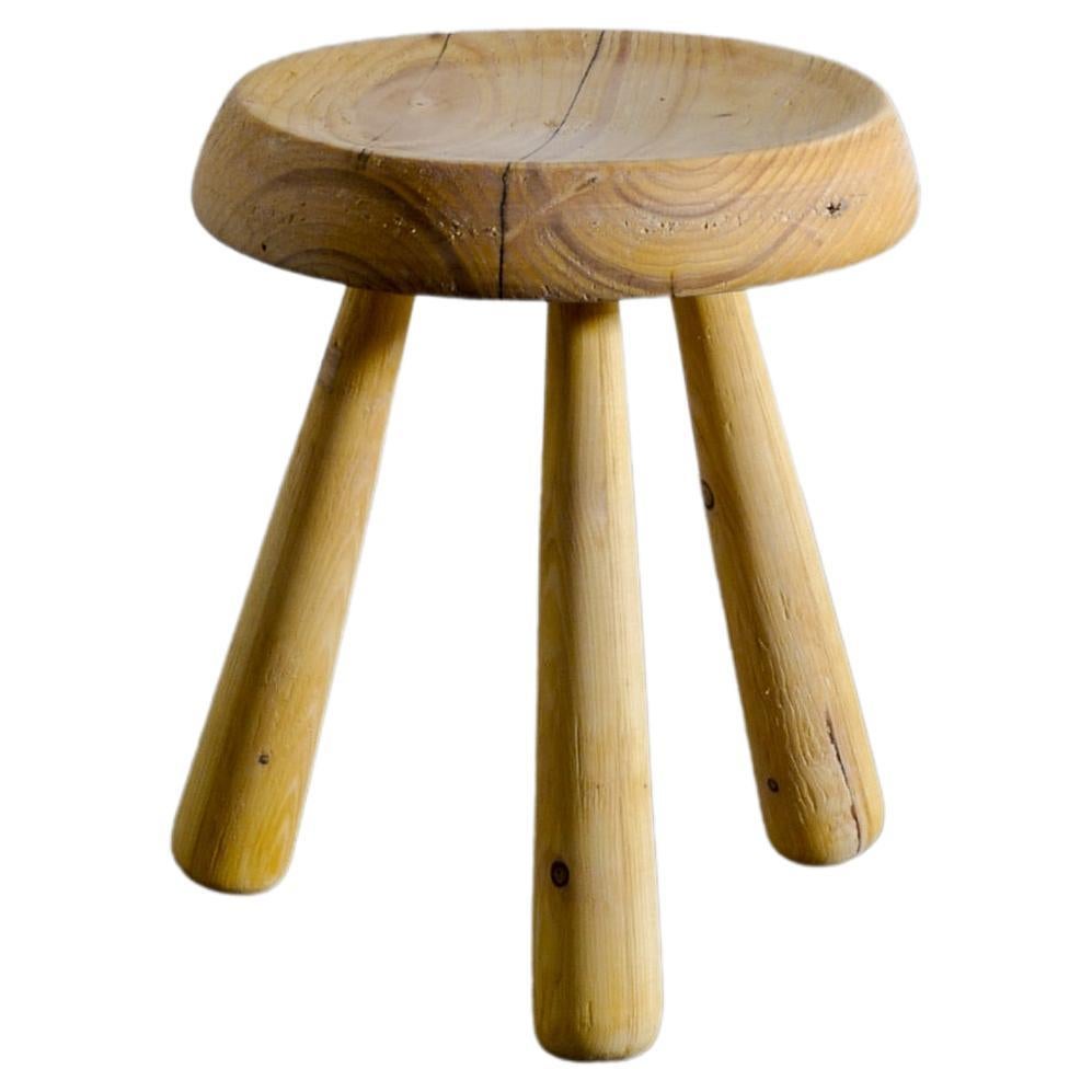 Swedish Wooden Tripod Stool in Pine in Style of Charlotte Perriand
