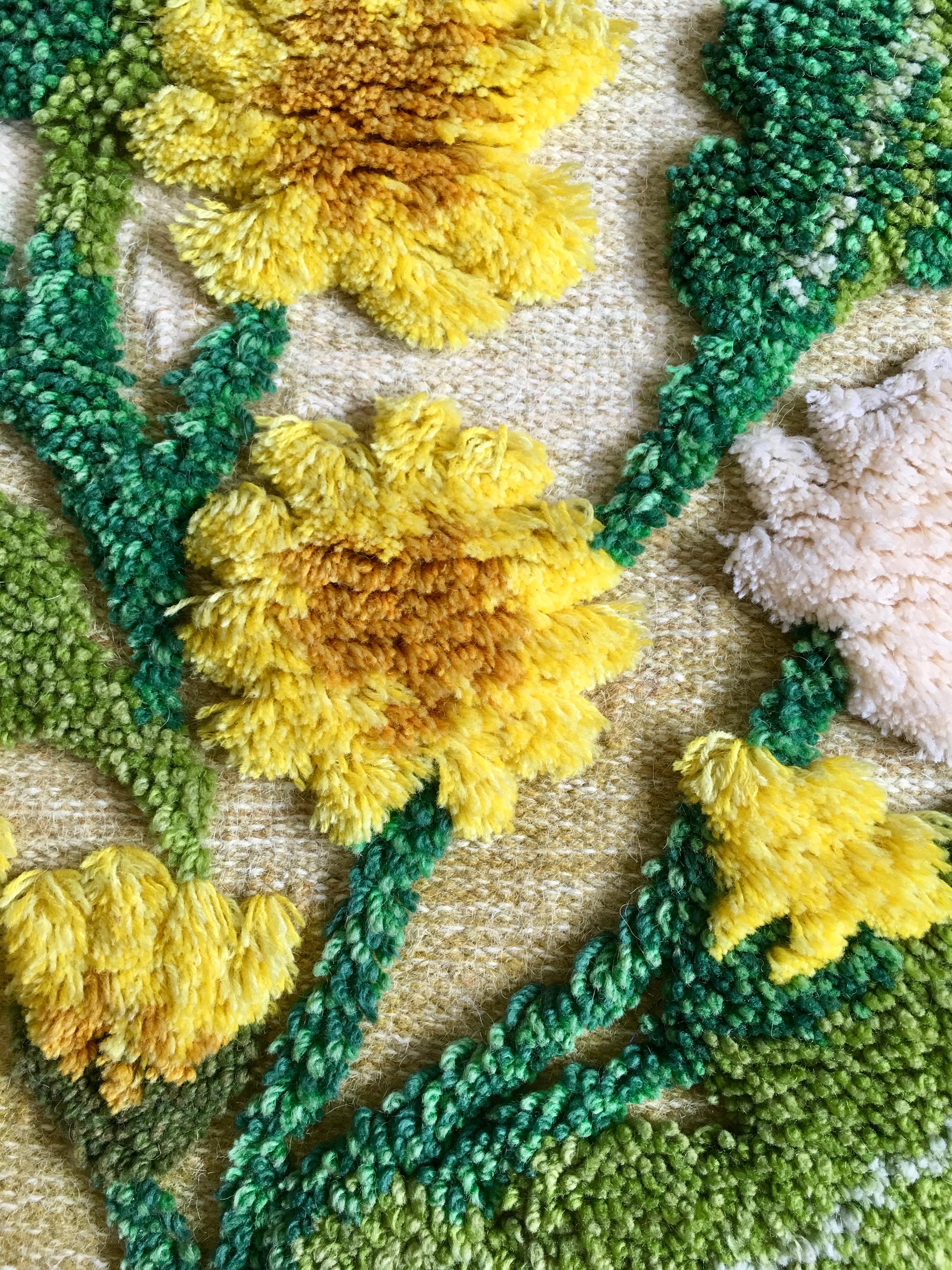 Hand-Knotted Swedish Wool Flat Weave Wallhanging by Ulla Parkdal Depicting Dandelions For Sale