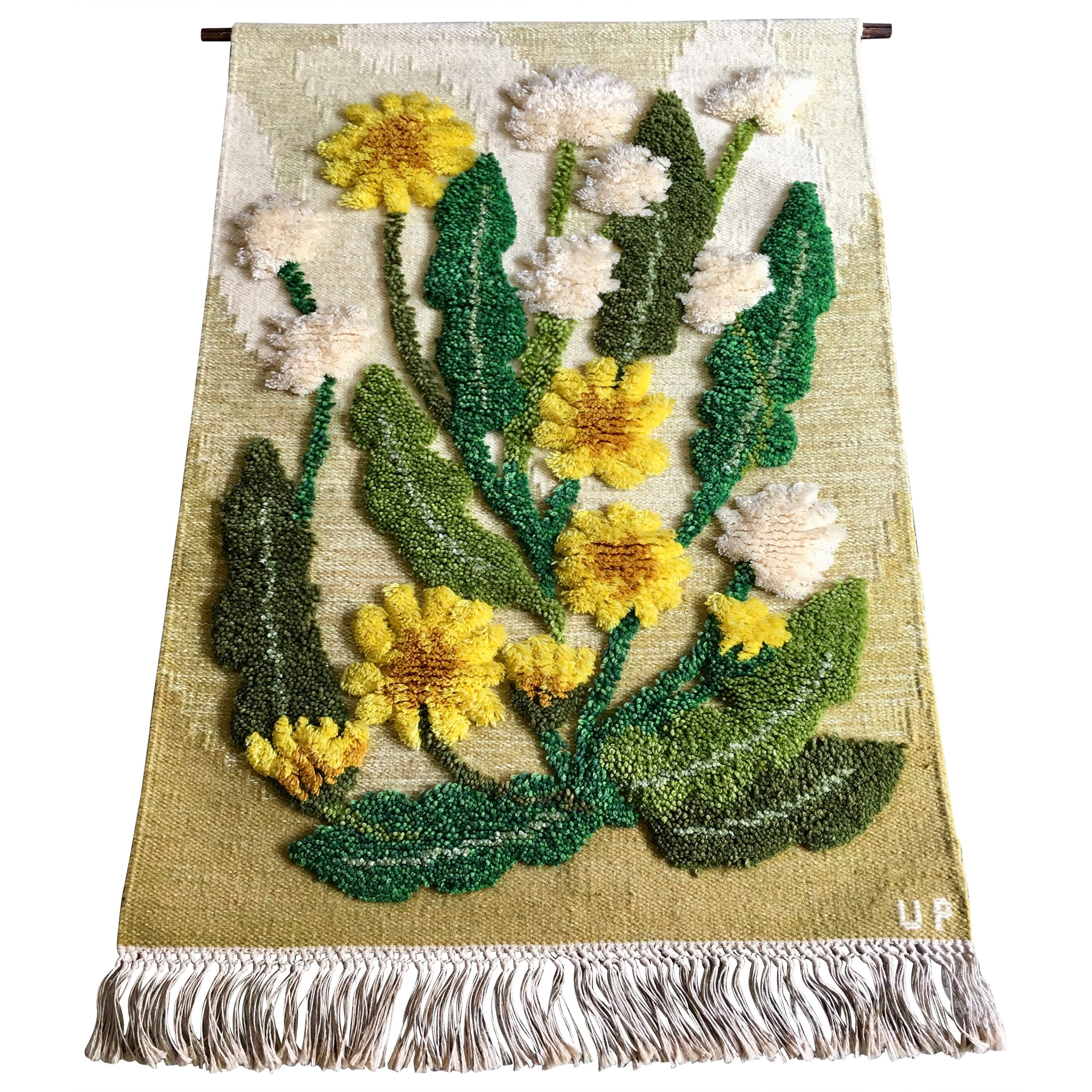 Swedish Wool Flat Weave Wallhanging by Ulla Parkdal Depicting Dandelions For Sale