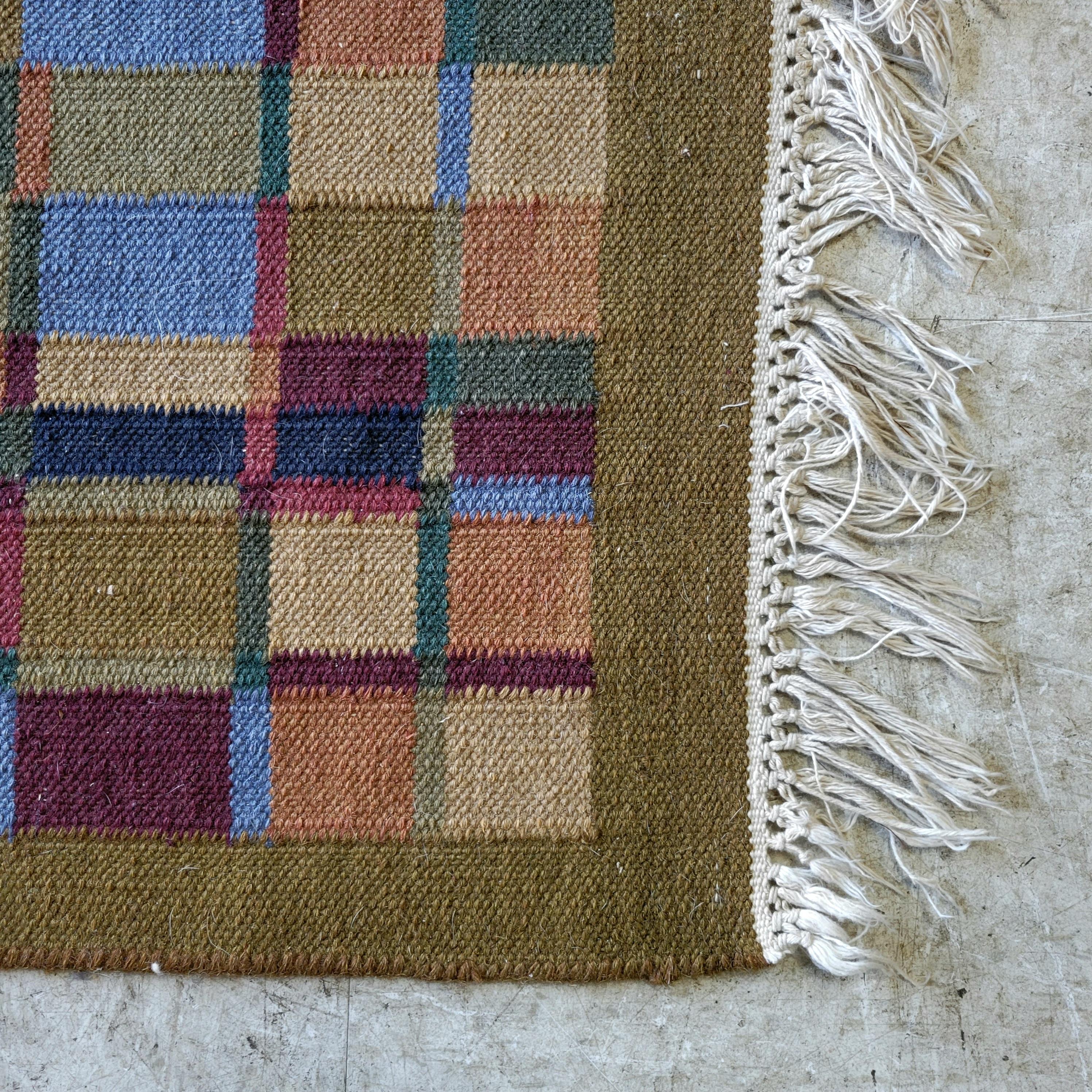 Swedish Wool Flatweave Rug, circa 1960s In Good Condition In Springfield, OR