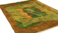 Rya Rug Olive Green Field Color, 1920-1950