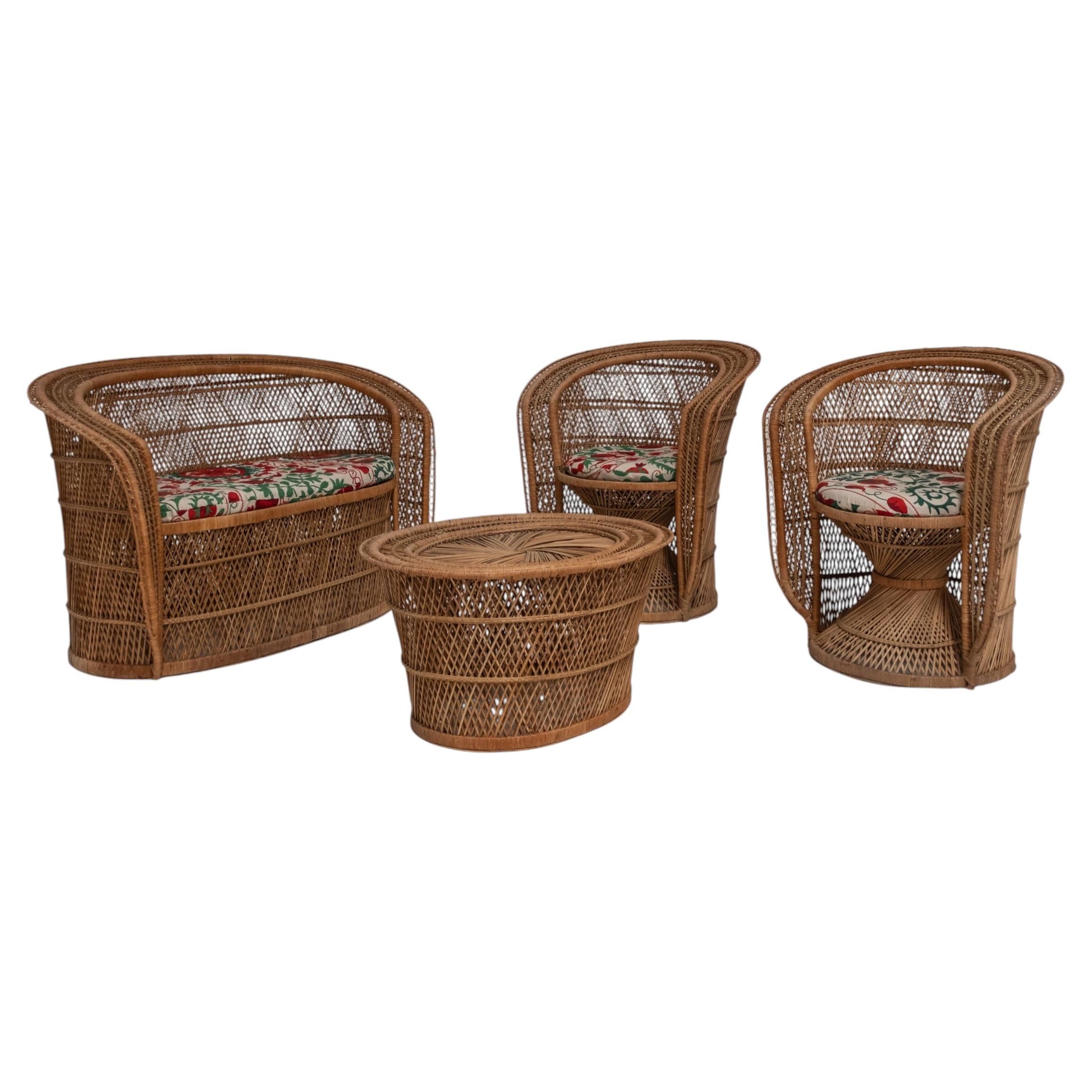 Swedish Woven Rattan Lounge Set, 1970s For Sale