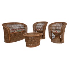 Swedish Woven Rattan Lounge Set, 1970s