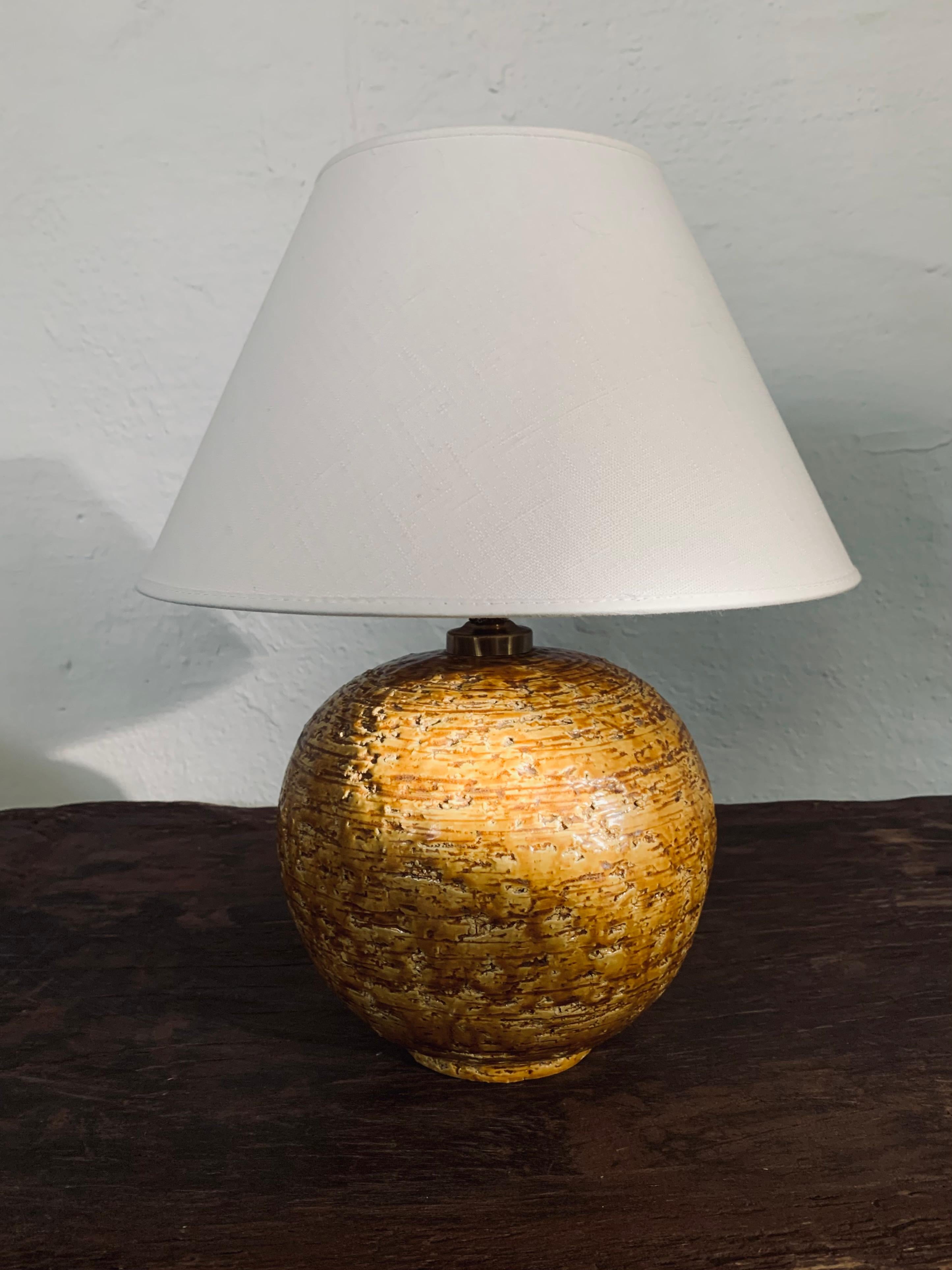 Mid-20th Century Swedish yellow chamotte stoneware table lamp by Gunnar Nylund for Rörstrand