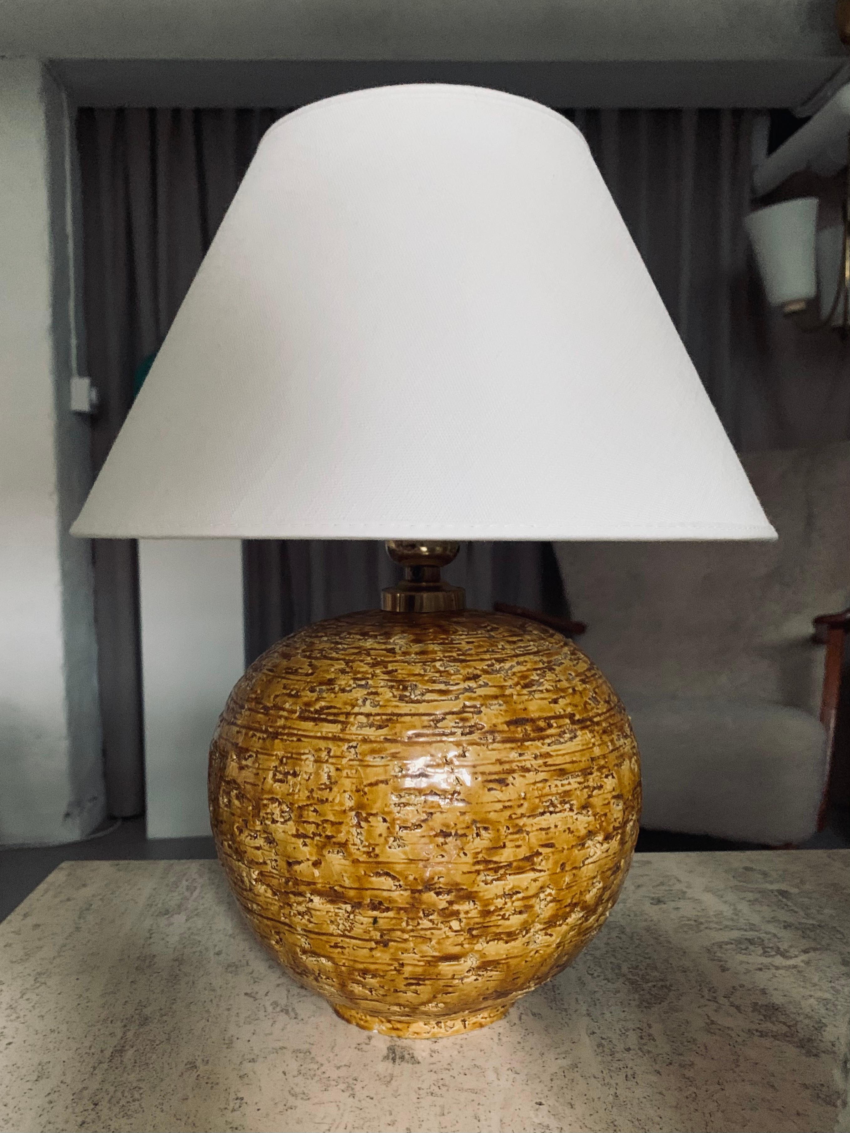Stoneware Swedish yellow chamotte stoneware table lamp by Gunnar Nylund for Rörstrand