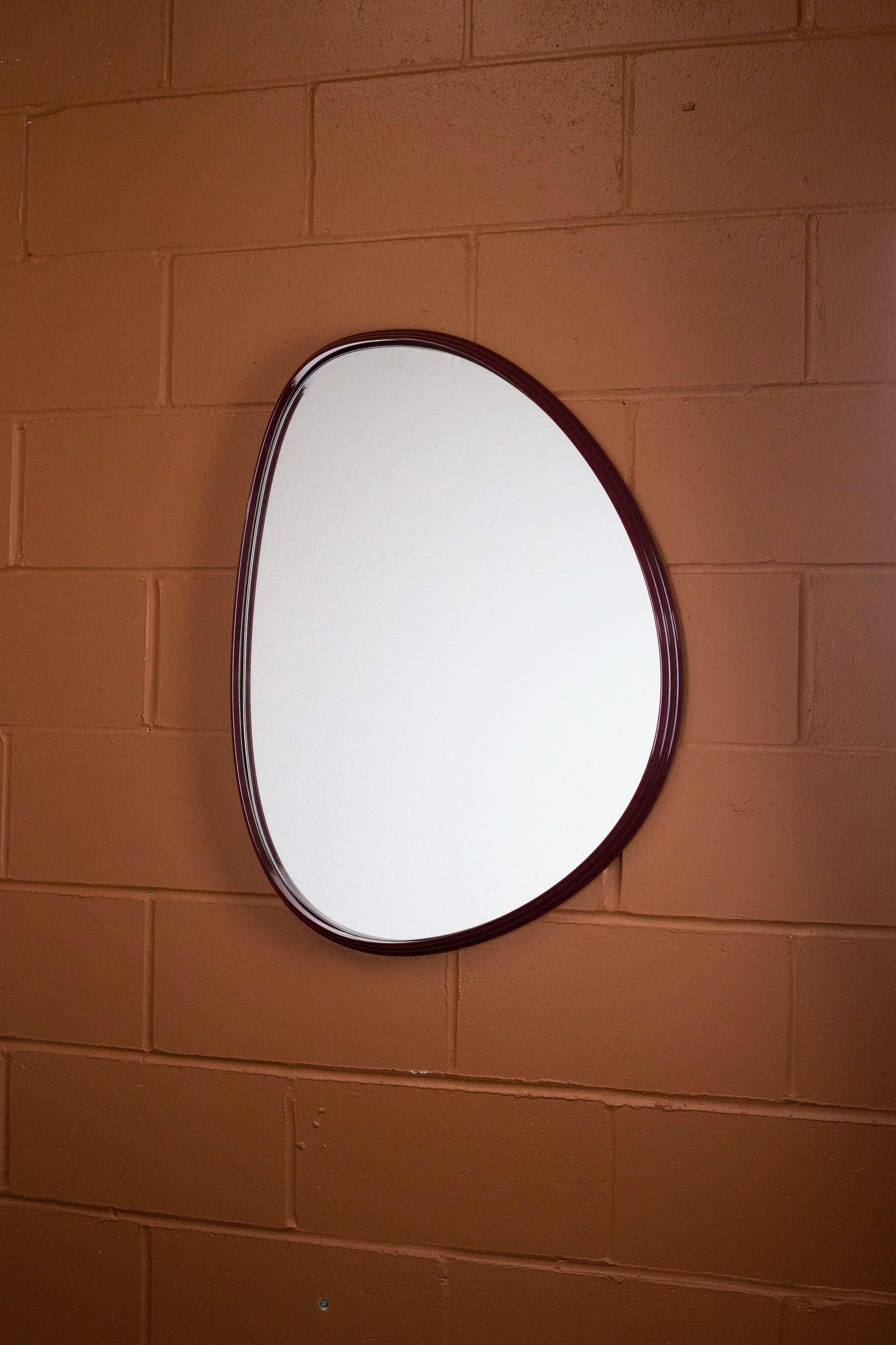 Painted Sweep Wall Mirror in Burgundy Aluminium  For Sale