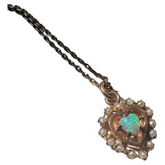 Vintage Sweet 14k Gold Opal Heart Seed Pearl Pendant