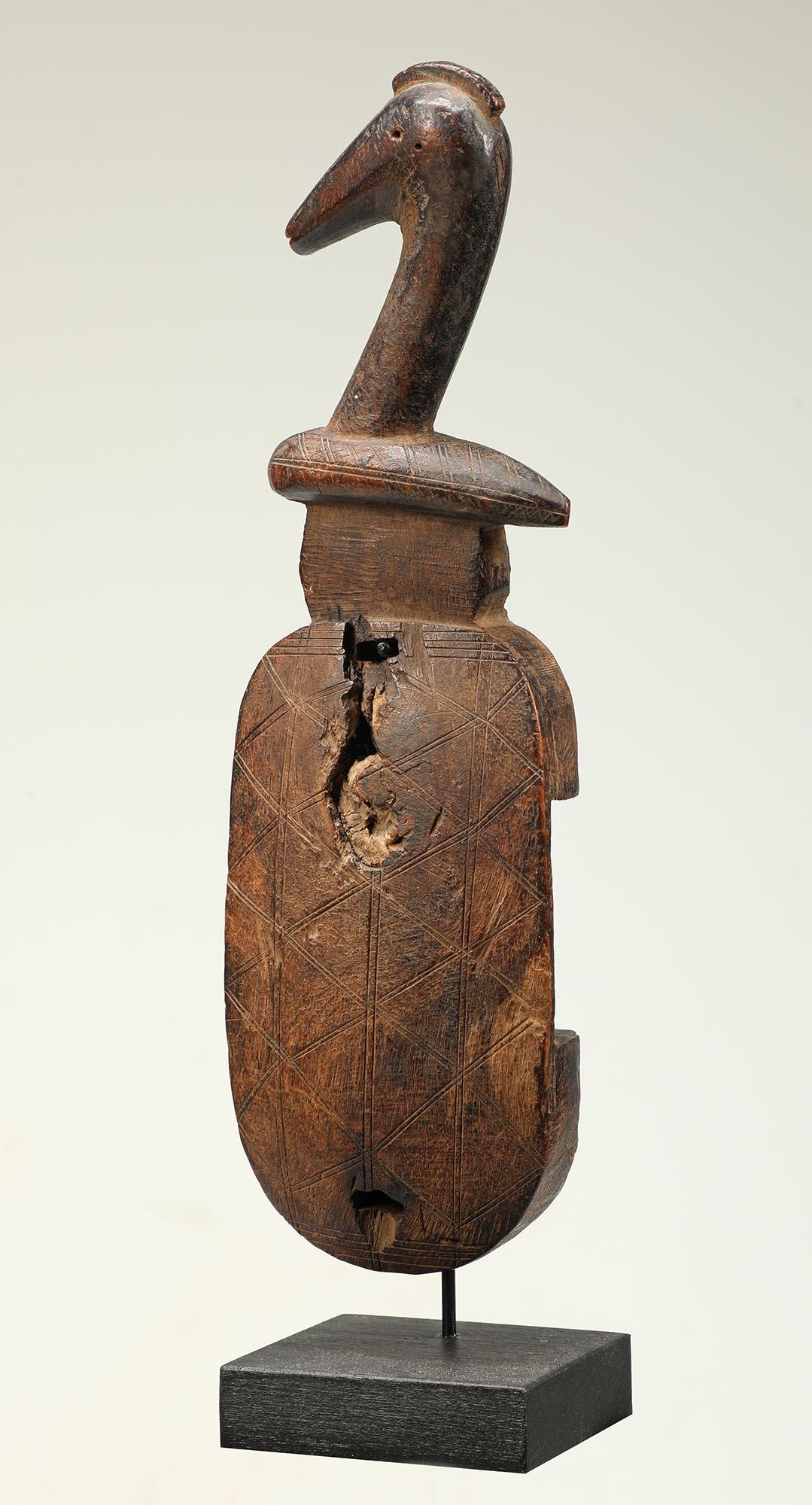 20th Century Sweet Bird Topped Carved Wood Bambara Wood Door Lock, Mali Africa Mounted For Sale