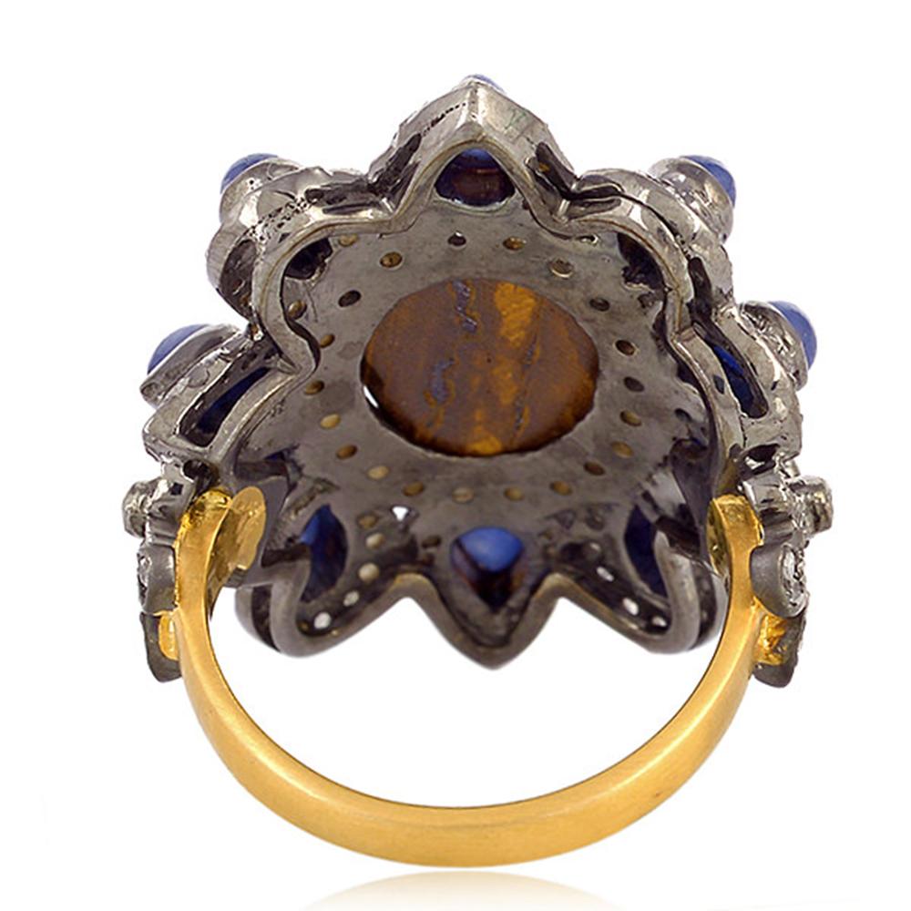 Modern Sweet Bright Floral Design Opal Ring with Diamonds Set in 18K Gold & Silver For Sale