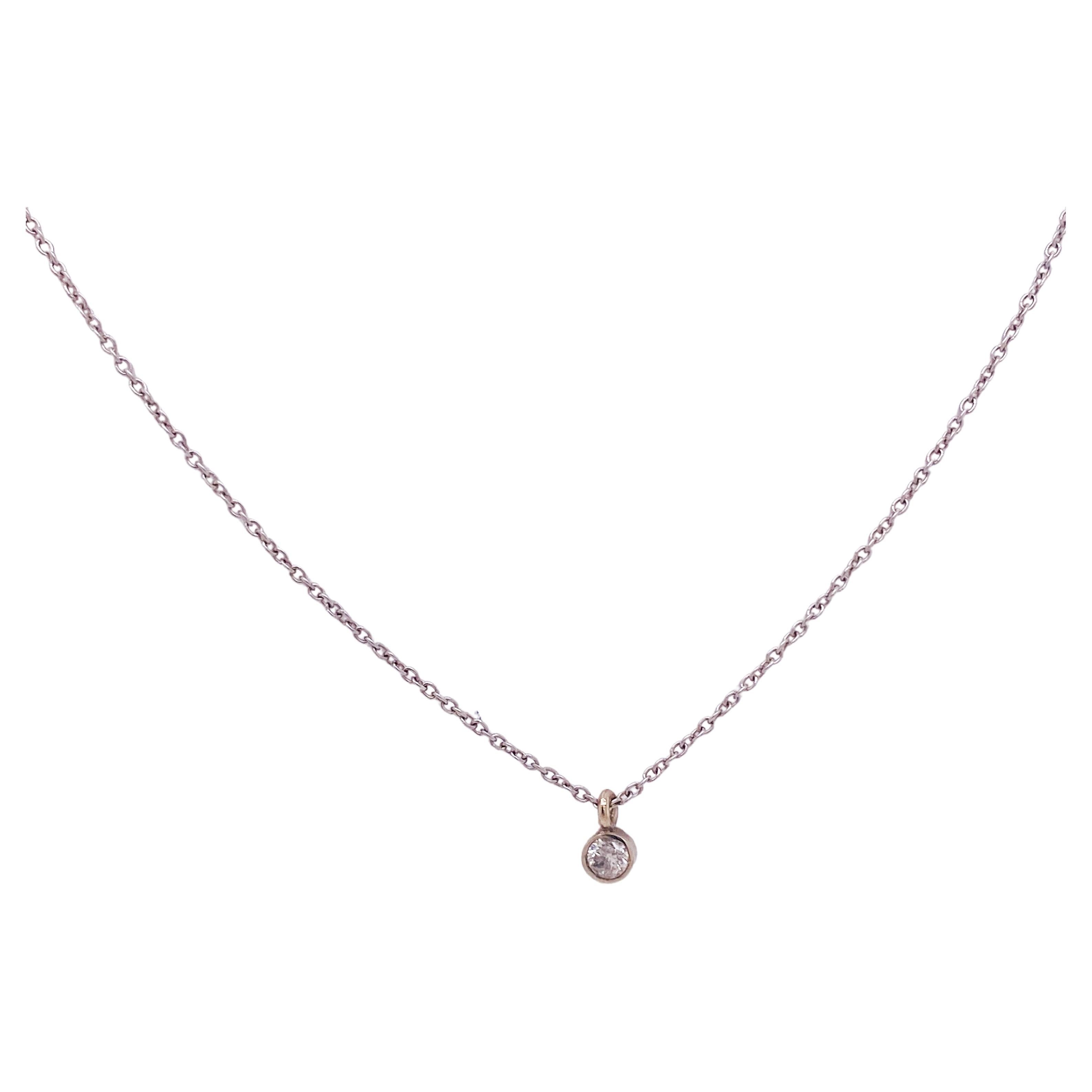 Sweet Diamond .03 Carat Solitaire 14K White Gold Stackable April Necklace LV For Sale