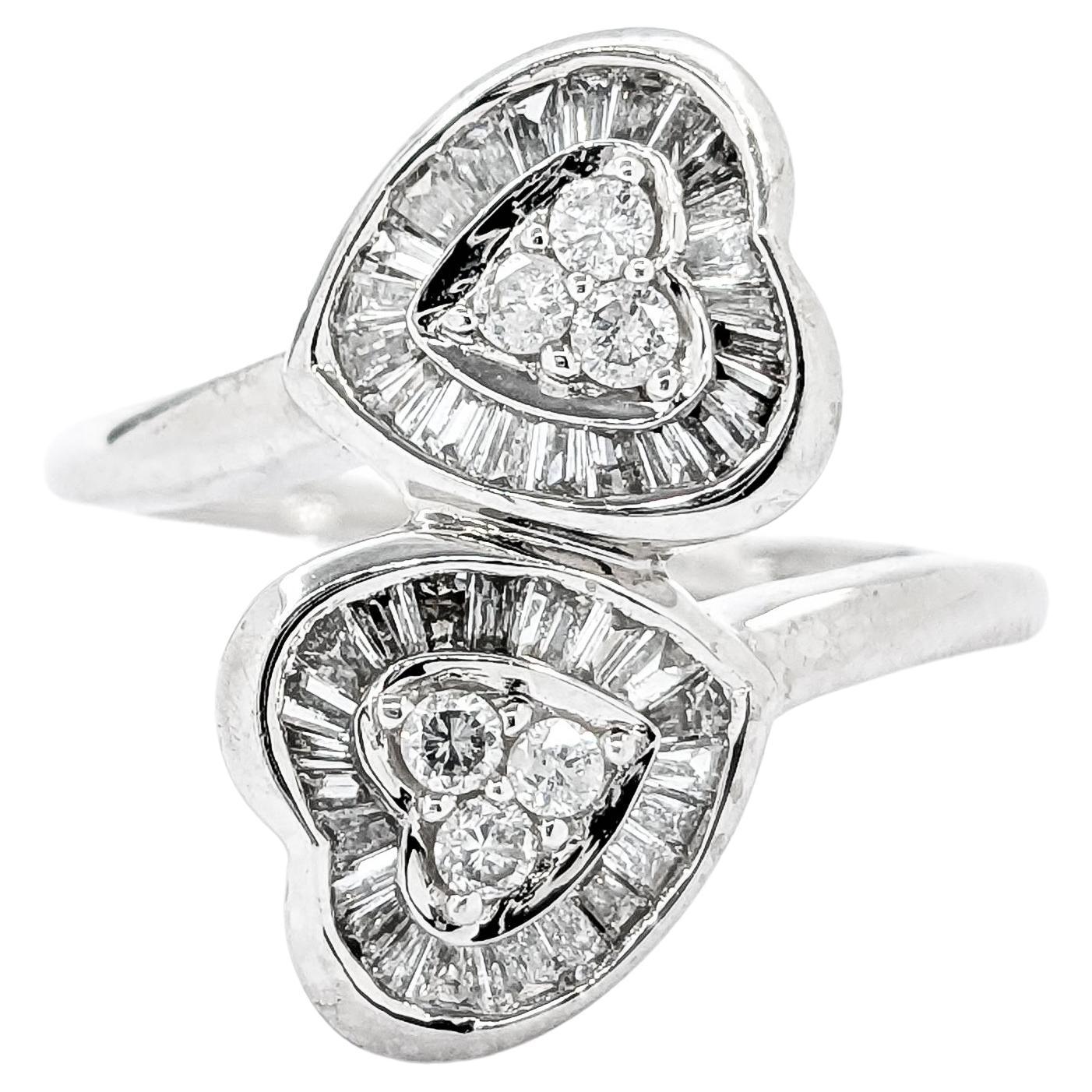 Sweet Double Heart Diamond Ring in White Gold